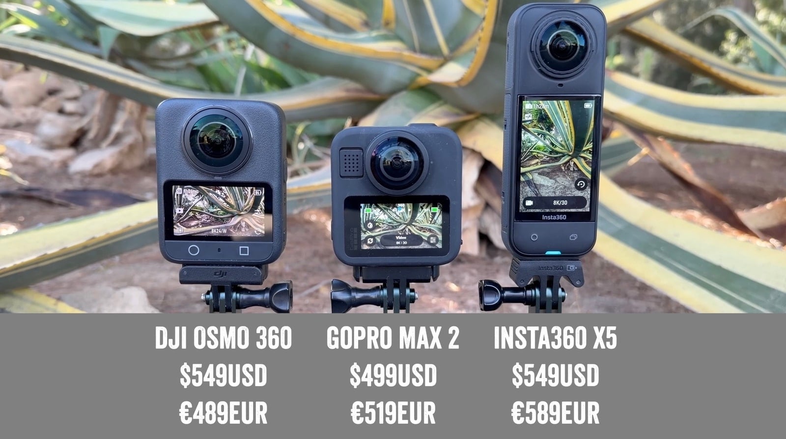 Launch prices compared for the DJI Osmo 360, GoPro Max 2 and Insta360 X5.