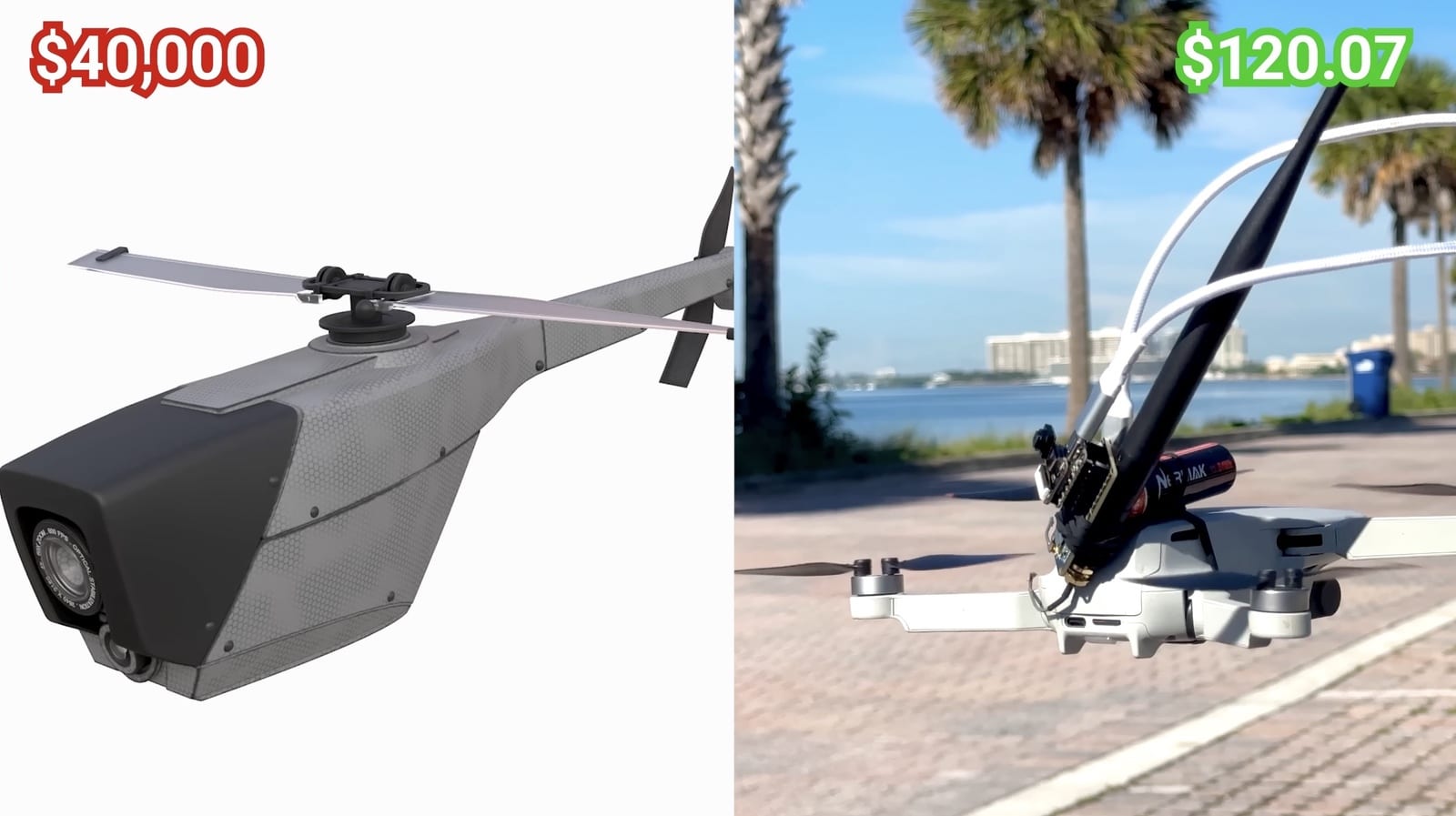 Split image pricing a $40,000 sensor against the $120.07 homemade rig.