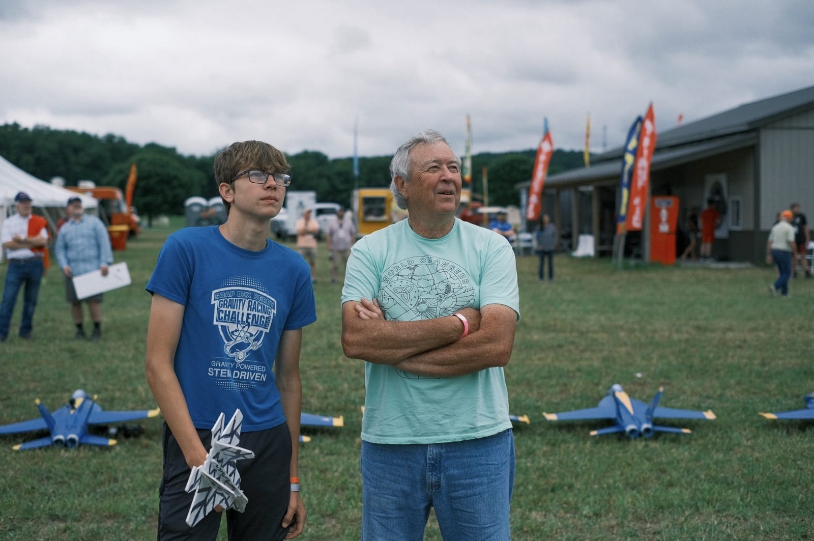 A model aircraft on final approach over the Flite Fest 2023 landing strip.