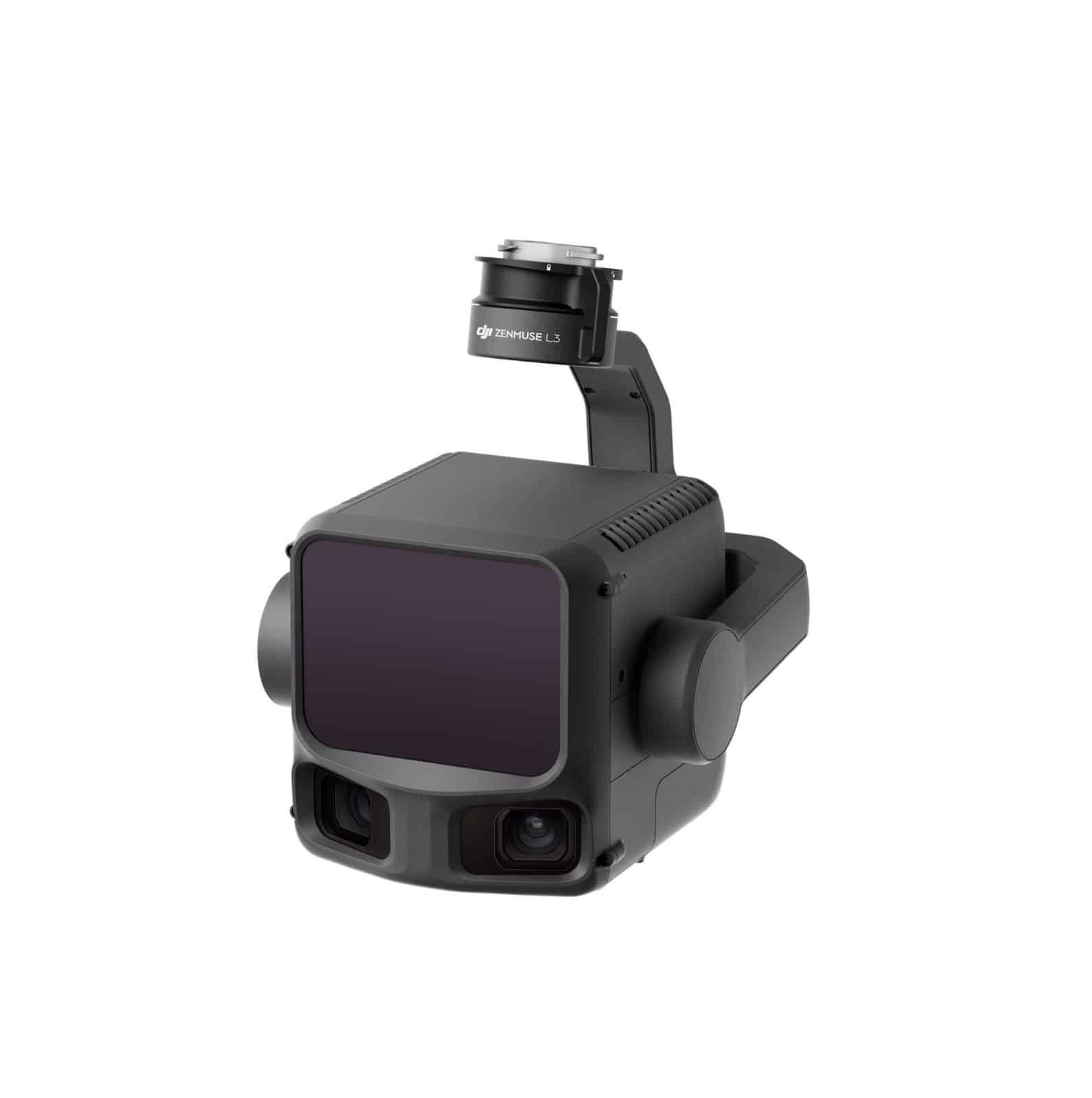 Product render of the DJI Zenmuse L3 LiDAR payload with its gimbal mount.