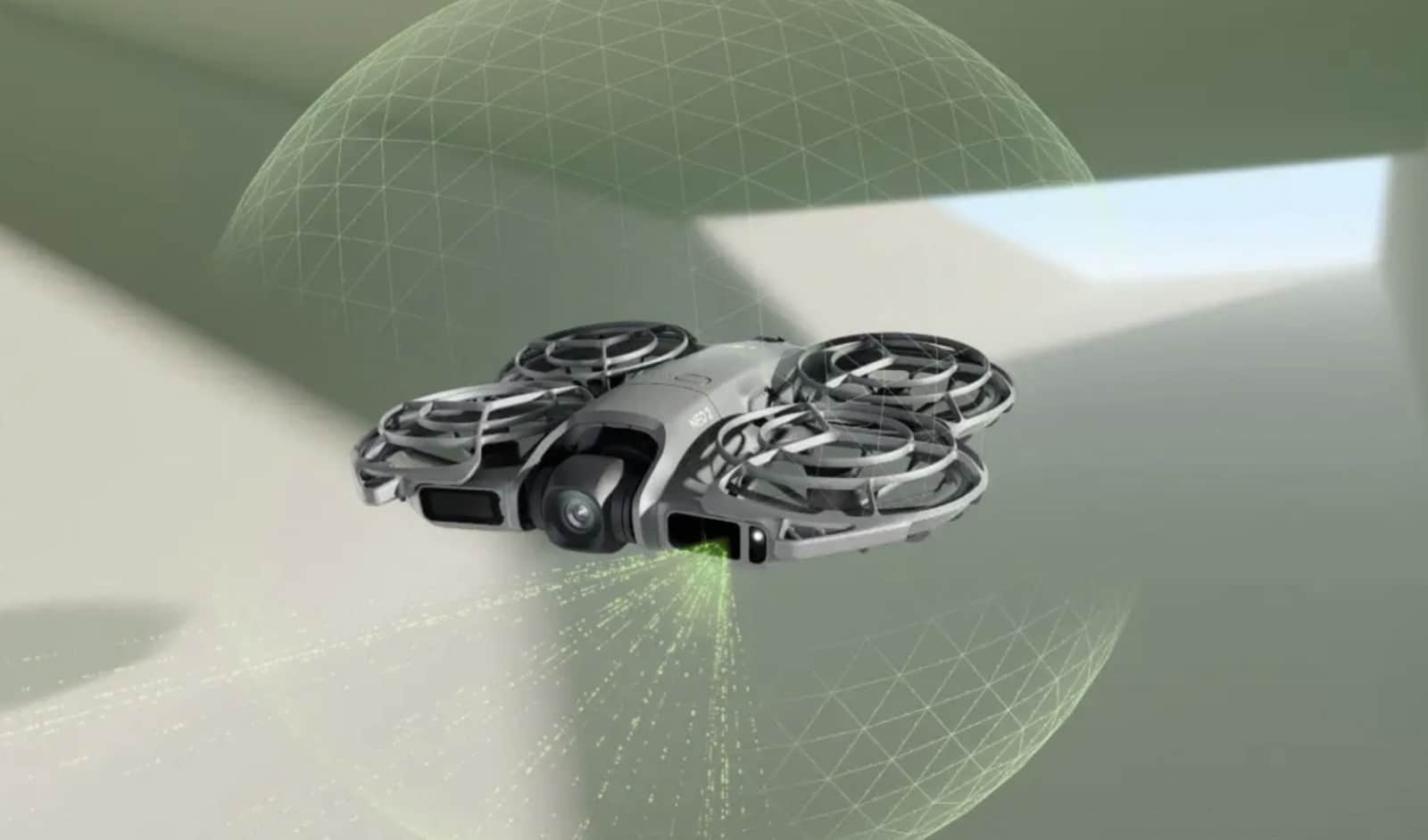 The Neo 2 showing the forward lidar and vision sensors behind its propeller guards.