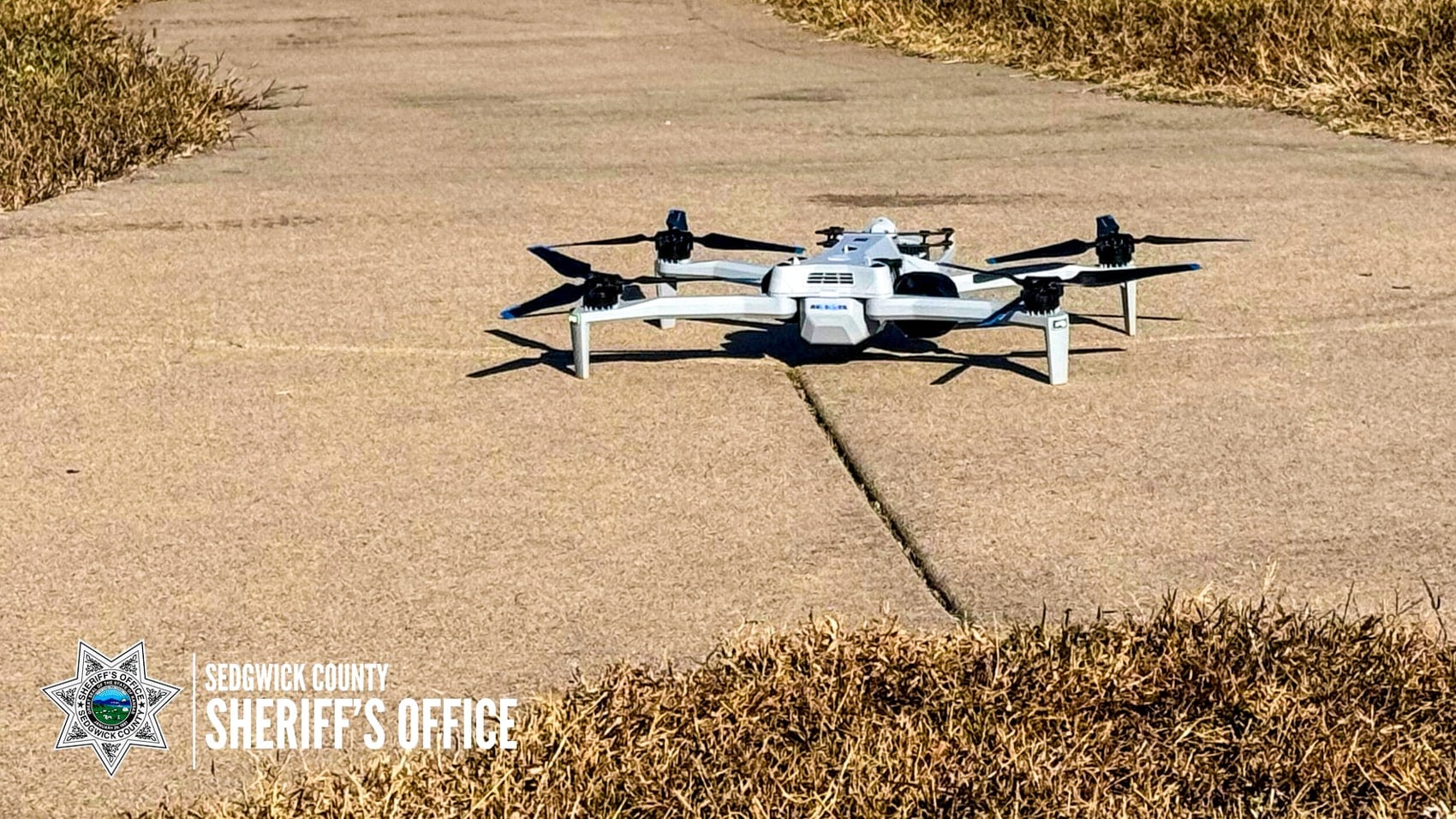A Skydio X10 with the gimbal camera and vision sensors behind its AI navigation.