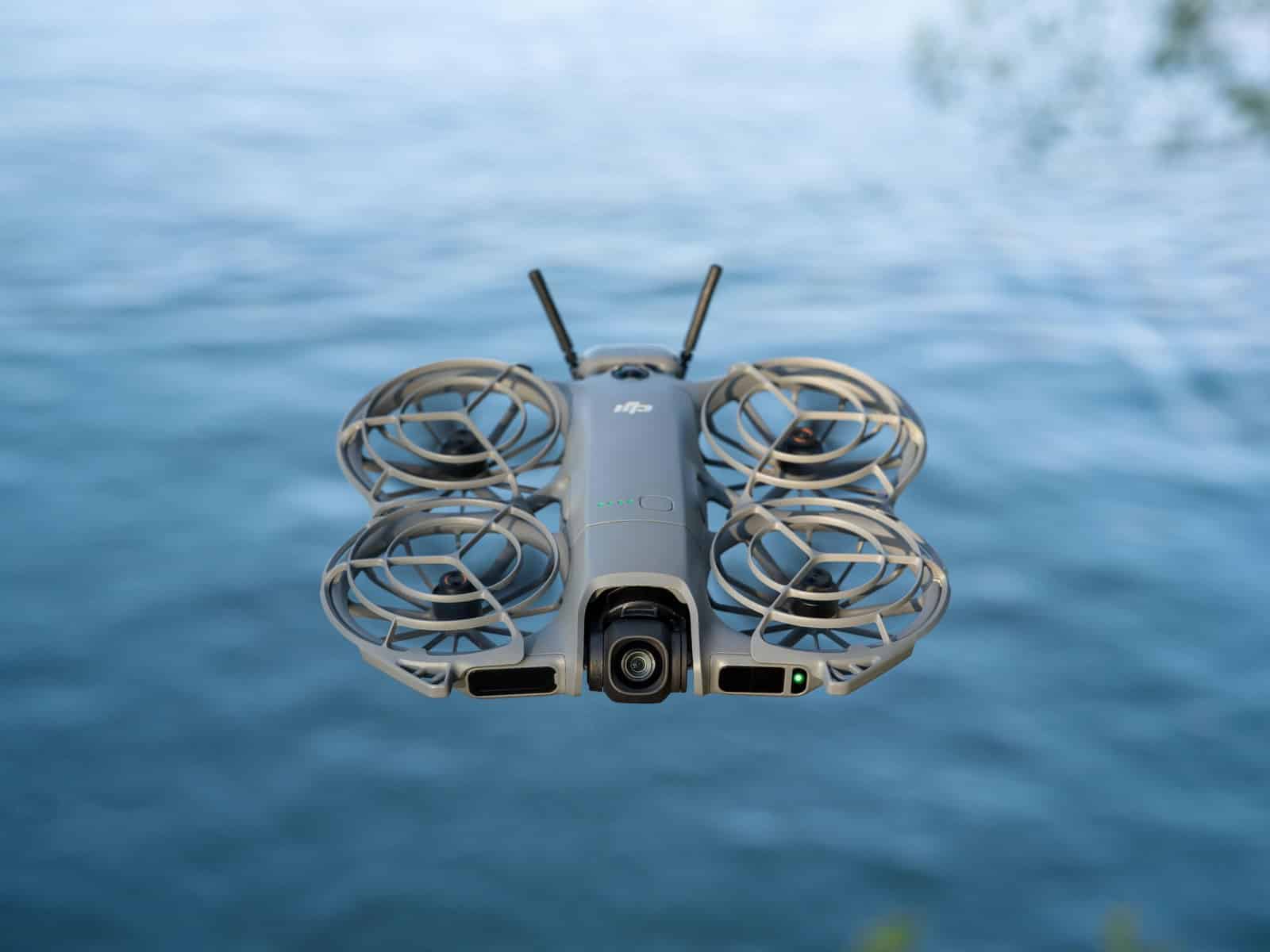 DJI Neo 2 airborne over open ground, a model U.S. buyers cannot order officially.