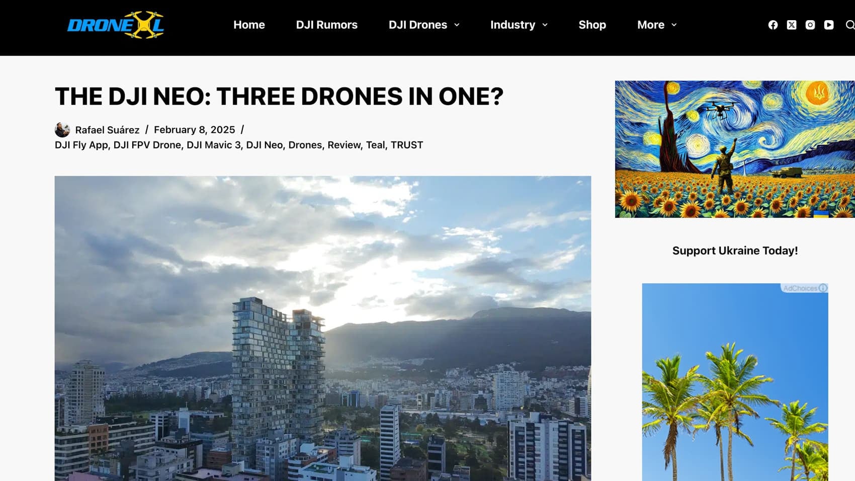 Screenshot of the author's first DroneXL article about the original DJI Neo.