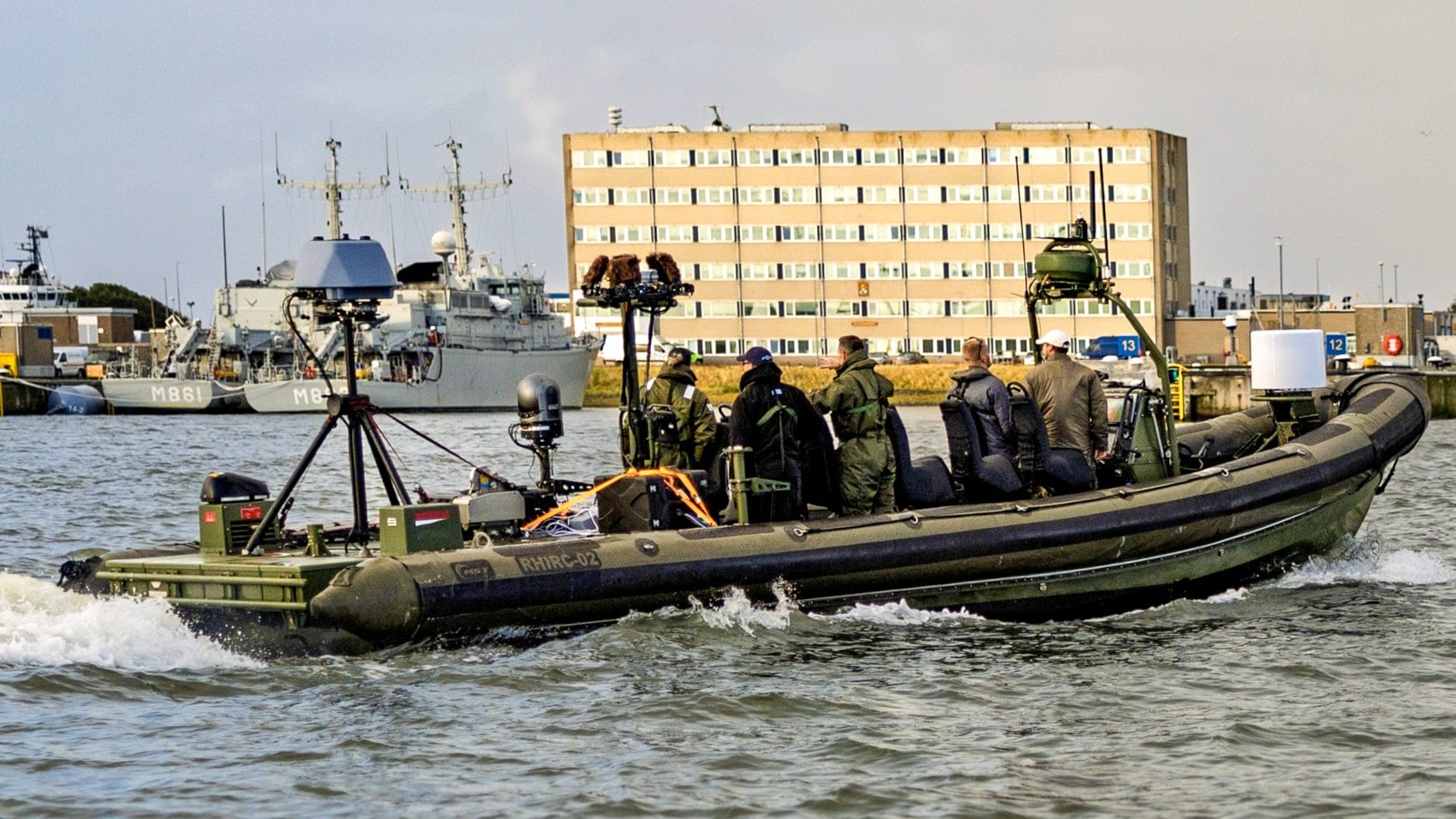 Dutch Navy FRISC underway off Den Helder during the counter-drone sea trial.