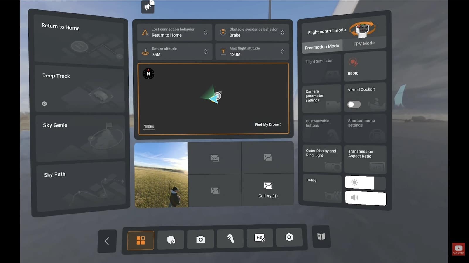 The A1 menu system with Deep Track tracking, Sky Genie modes and Sky Path waypoints.