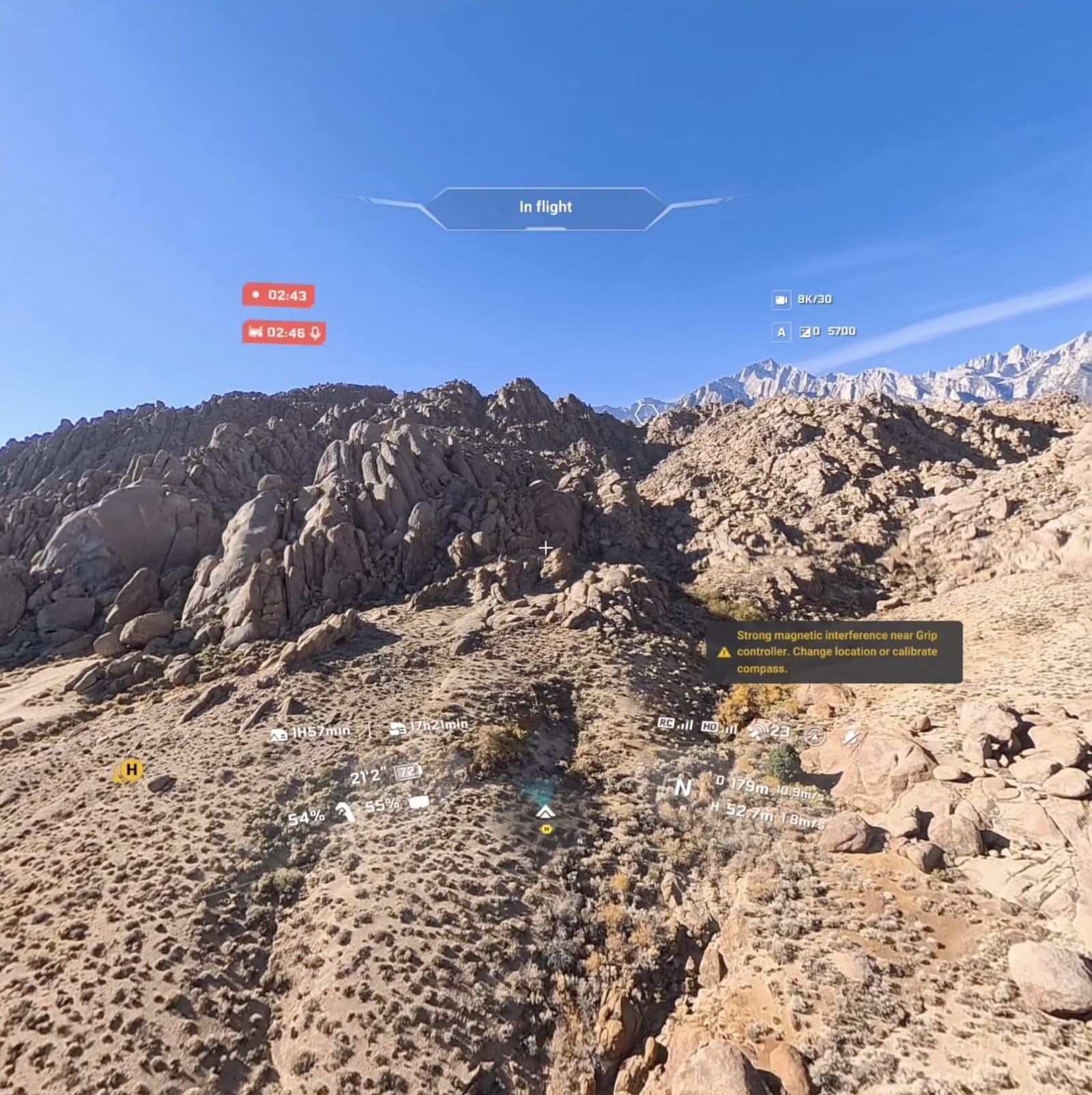 Flying the A1 in FPV mode among the rock spires of the Trona Pinnacles.
