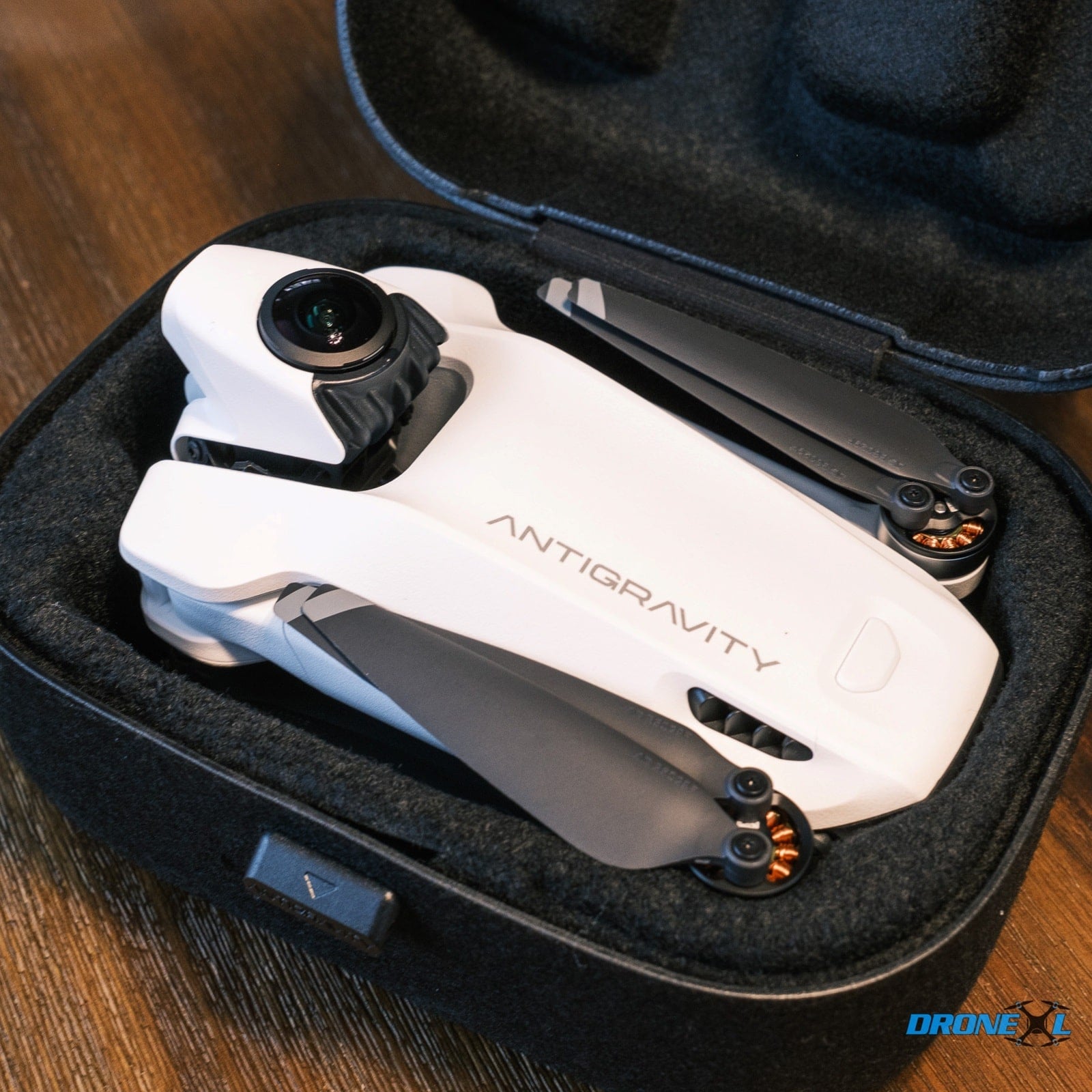 The A1 carry case, which protects the drone without a separate gimbal cover.