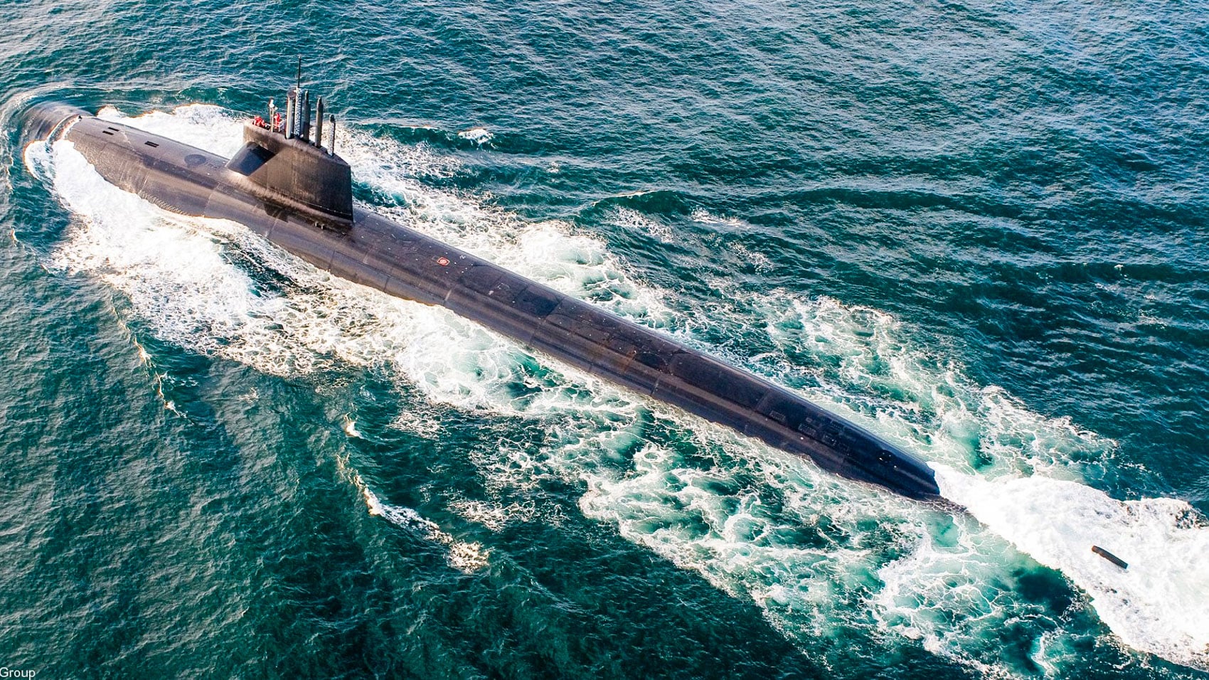 French Le Triomphant-class ballistic missile submarine under way at sea.