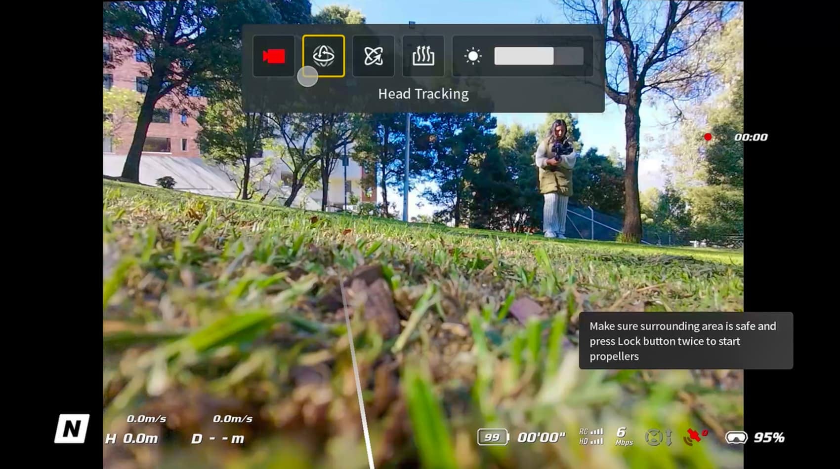 Screenshot of the N3 Goggles view while head tracking drives the Neo 2 gimbal.