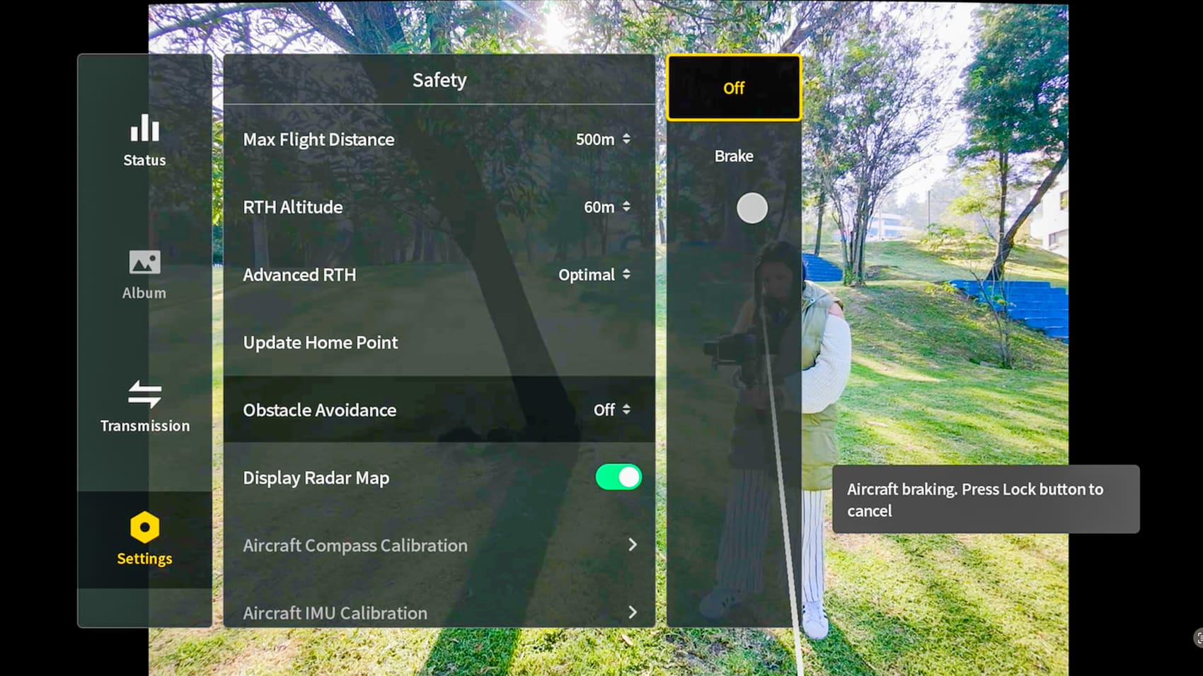 Screenshot of the Neo 2 obstacle sensing option set to brake.