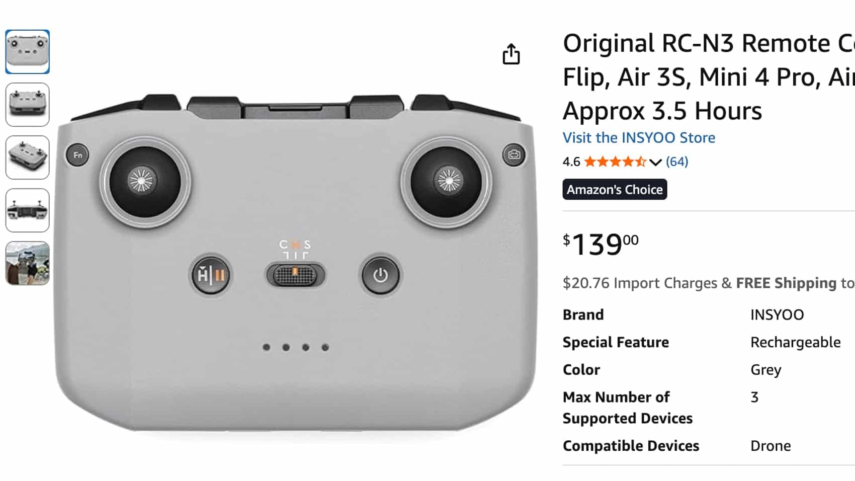 Screenshot of the Amazon listing for the RC N3 controller that unlocks manual control.