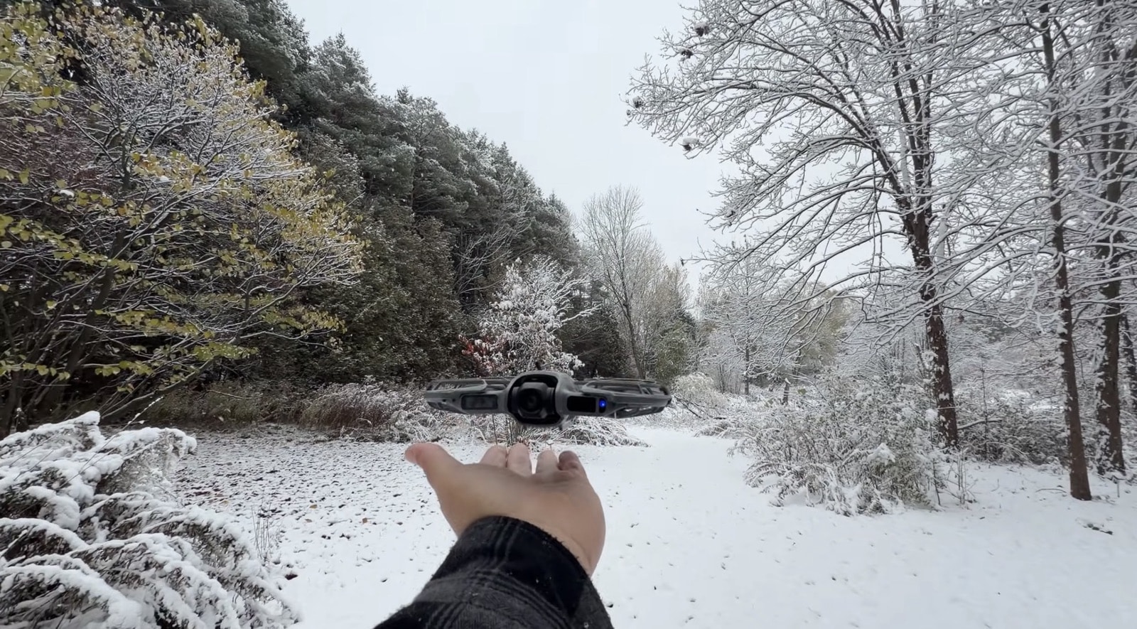 Close look at the DJI Neo 2 with its propeller guards and palm-sized body.