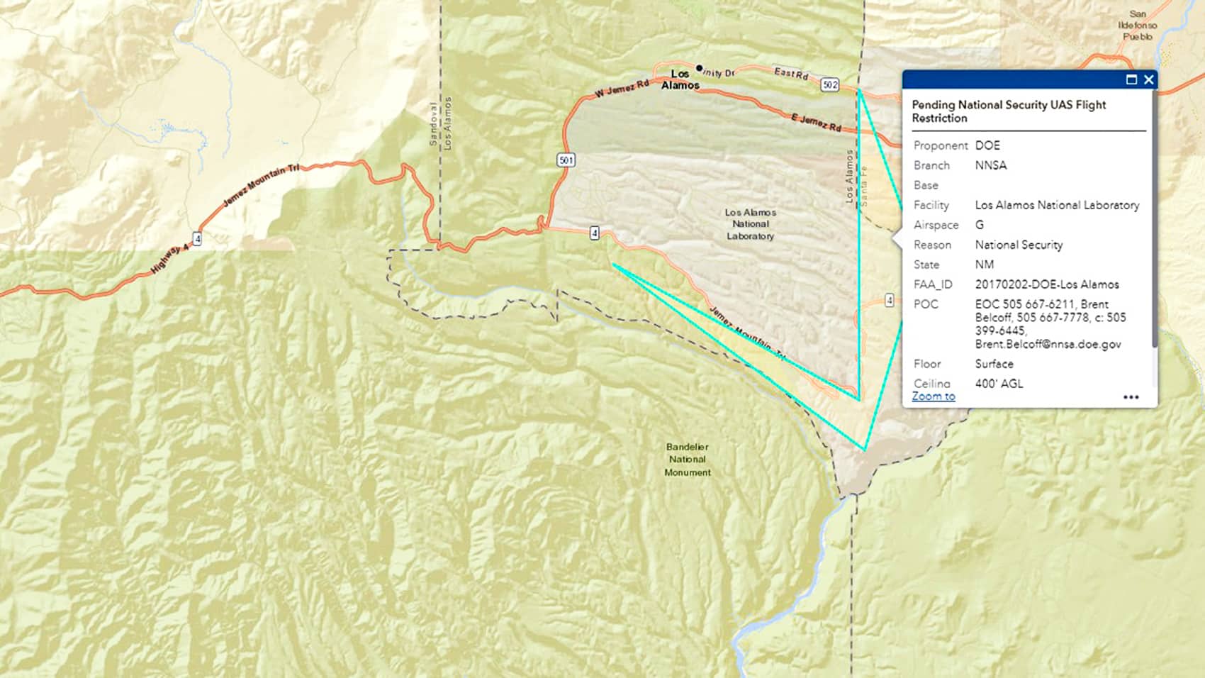FAA and Department of Energy signage warning that Los Alamos is a no drone zone.