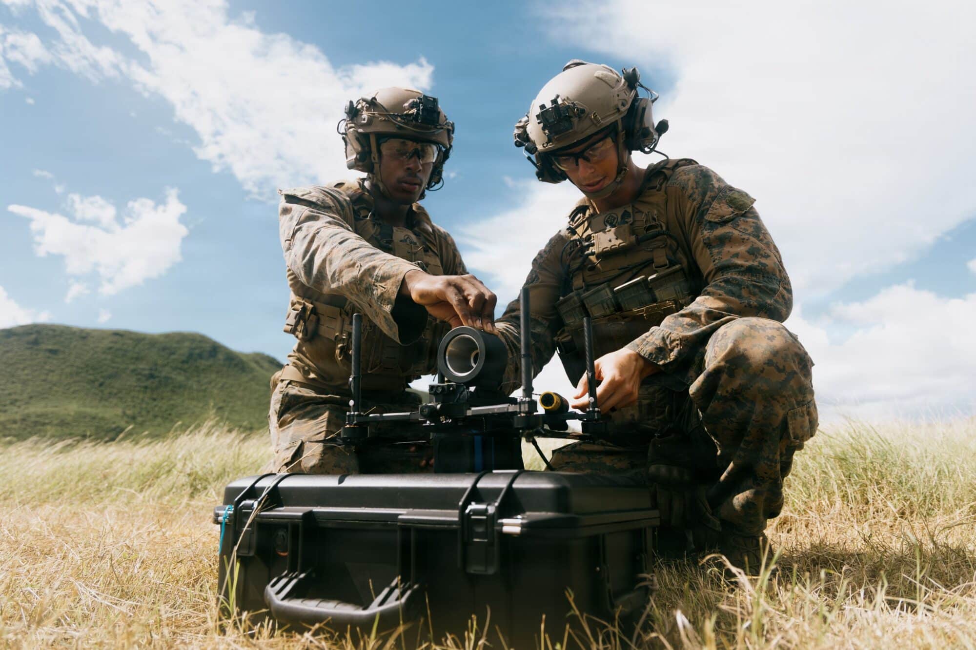 Two marines load a simulated warhead onto a Neros Archer FPV System with a Fiber-Optic Spool | Photo Credits: US Marine Corps