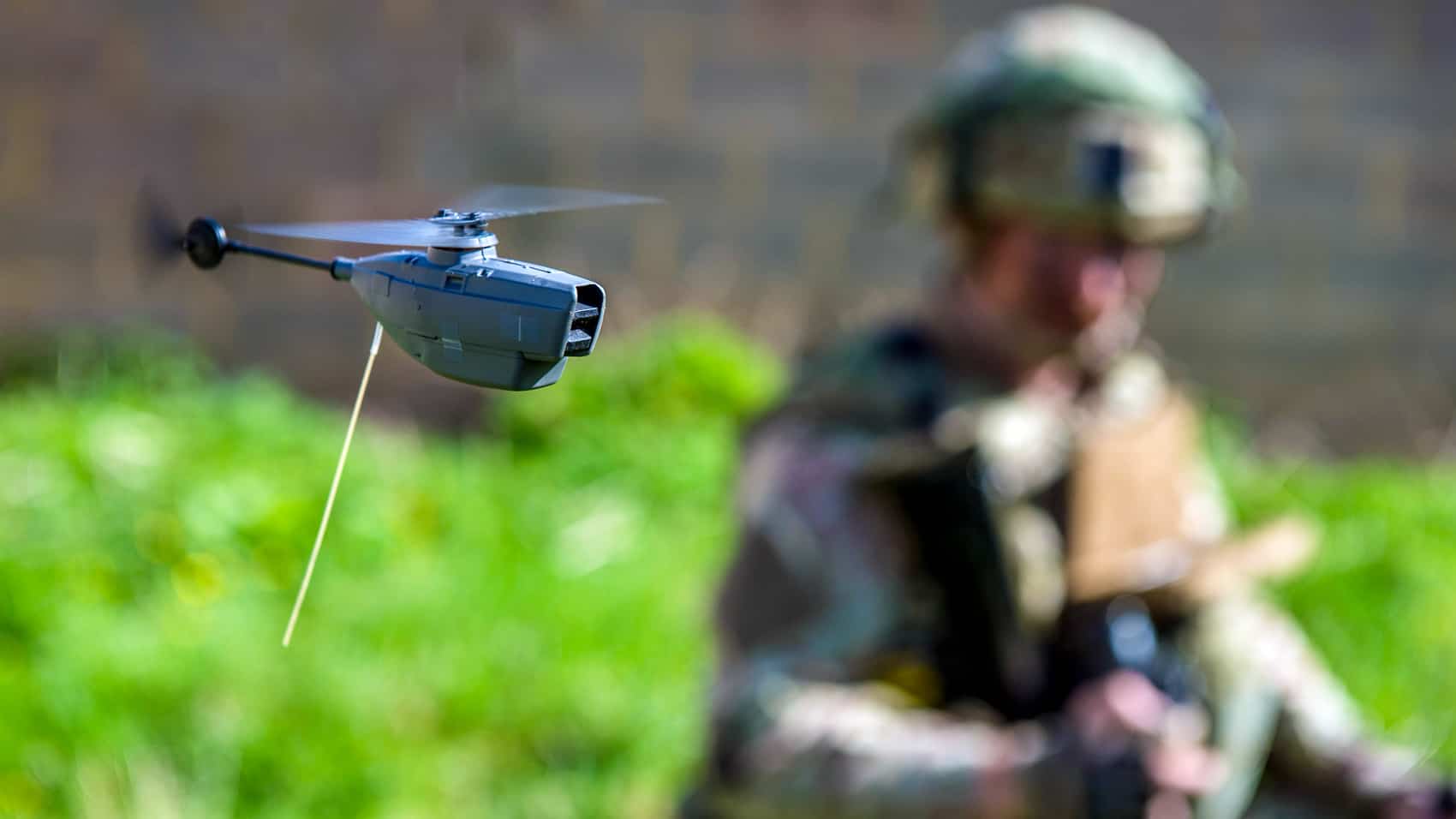 Soldier launching a Black Hornet nano drone at a 2017 Army warfighting experiment.