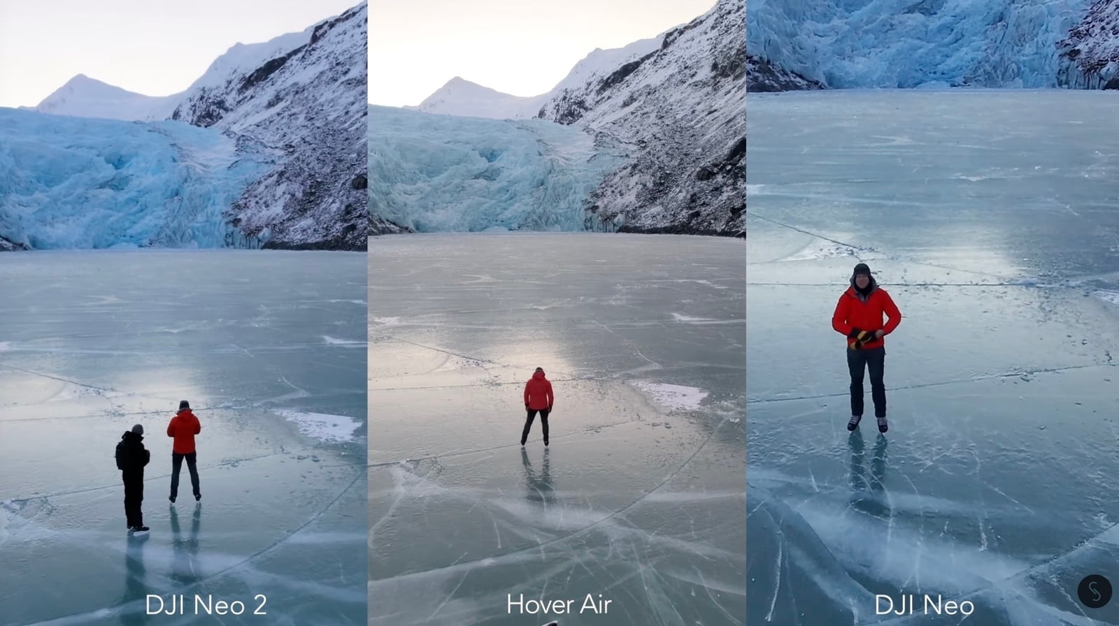 Frame comparing footage from the Neo, Neo 2, and Hover Air X1 Pro Max.