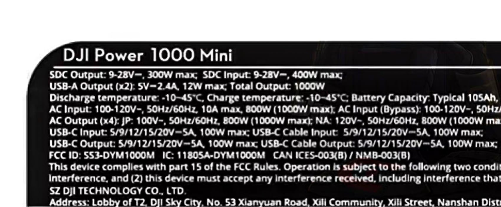 A leaked image of the DJI Power 1000 Mini, model DYM1000, shared by Quadro News.