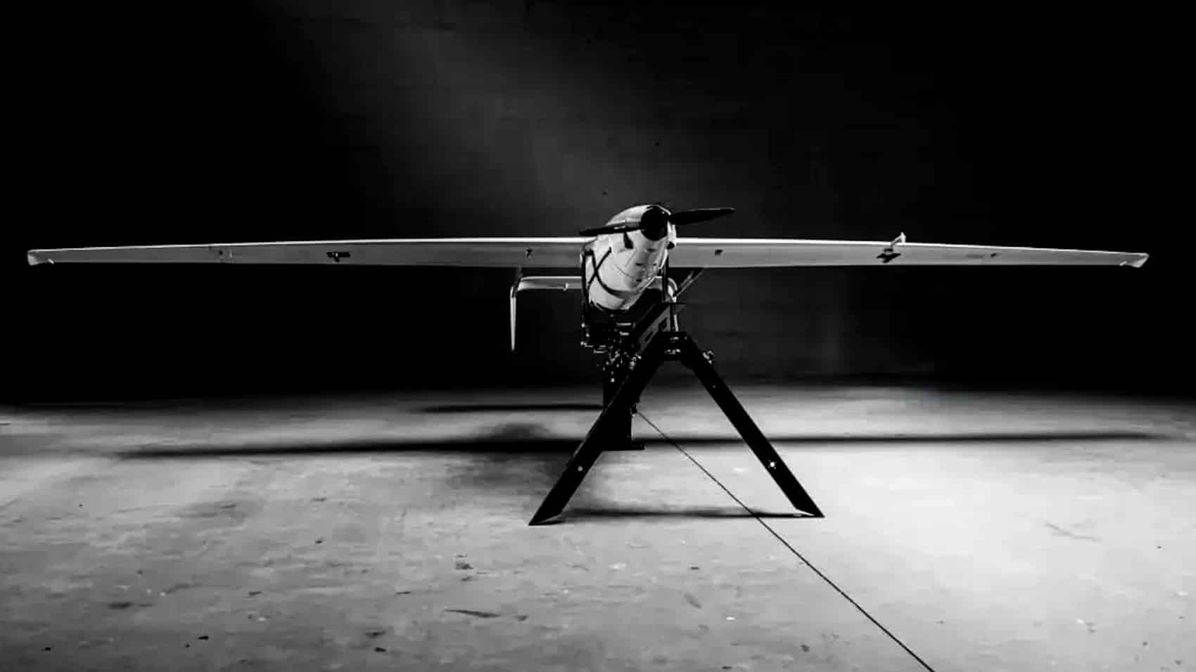 Raybird in flight, where the electric motor cuts both thermal and acoustic signature.