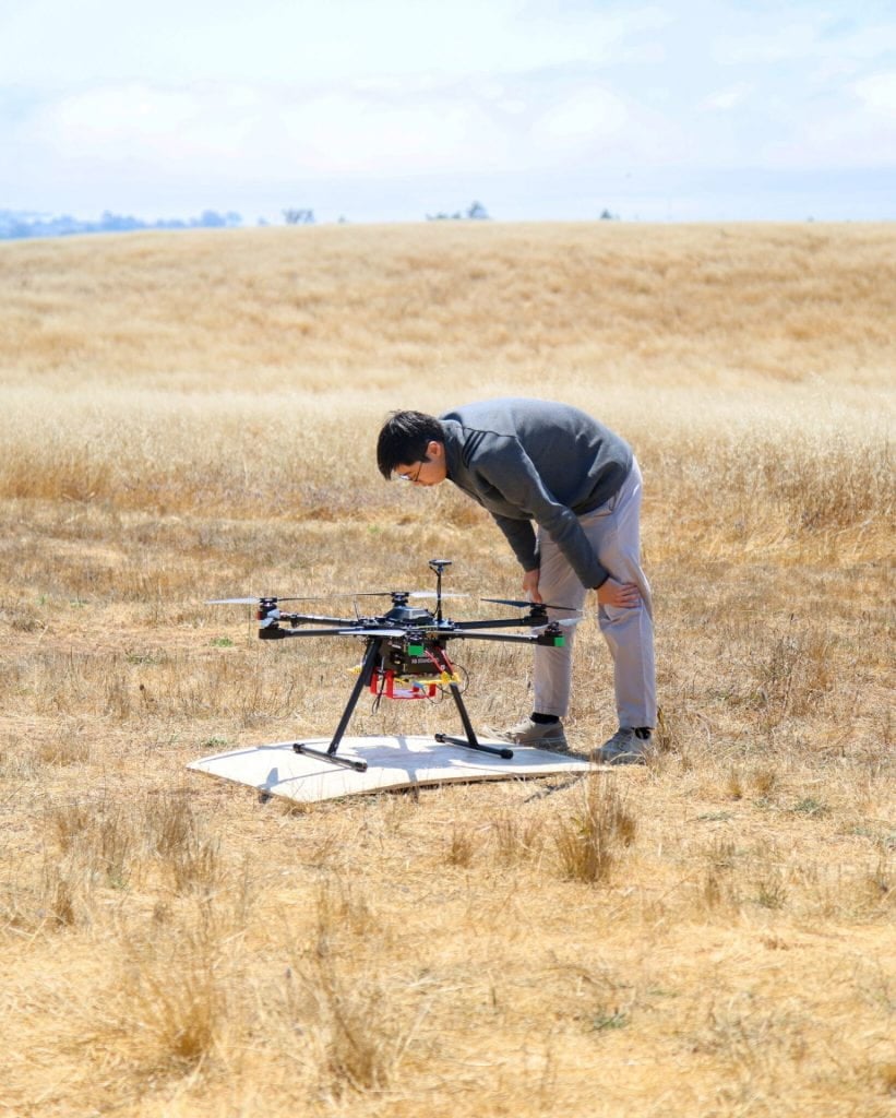 Student From UC Santa Cruz Inspecting AIRWISE Air Pollution Sensing Drone