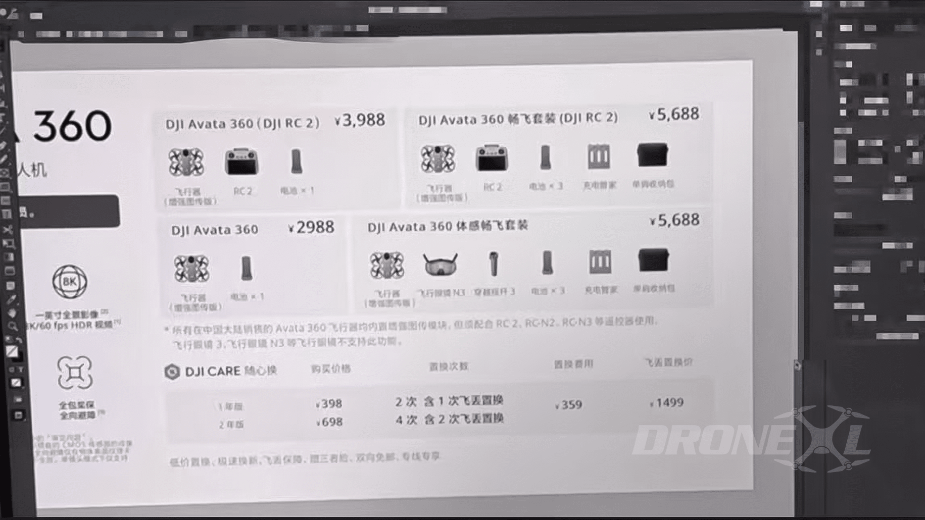 The DJI Avata 360 official price and combo chart.