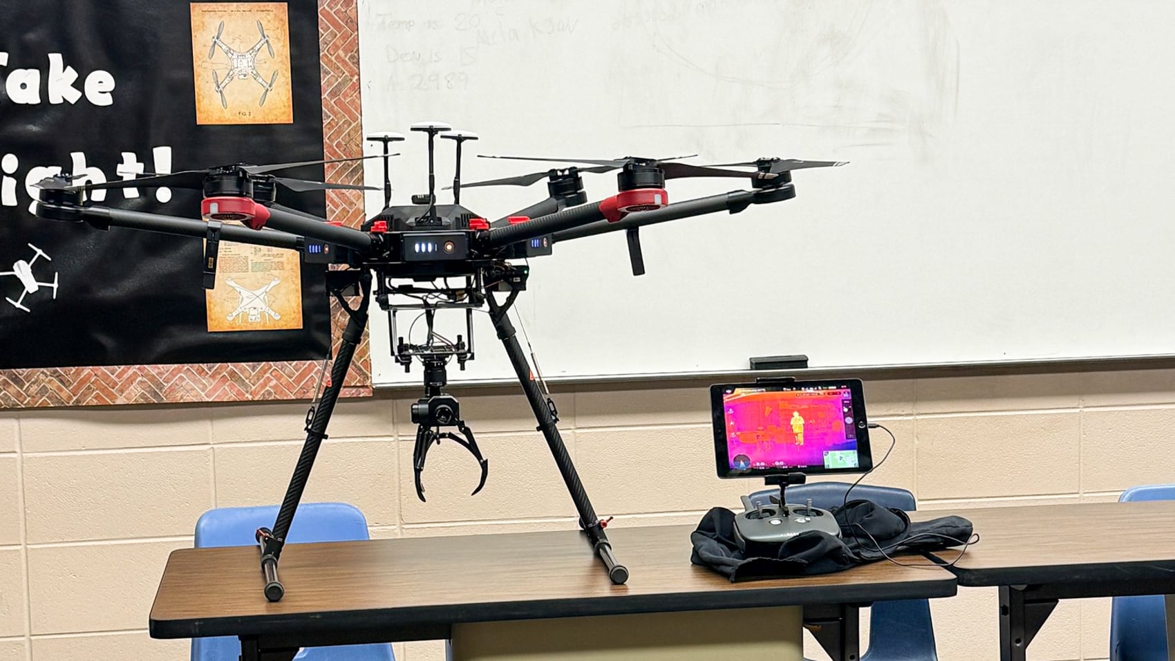 The donated DJI Matrice 600 and thermal camera at the center of the program.