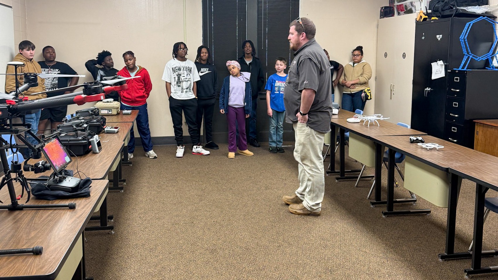Students in the drone classroom at the Smith County Career Center in Mississippi.