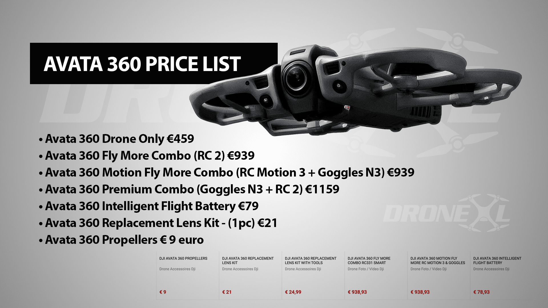 DJI Avata 360 price list. Fly More Combo for only 939 euro / dollar.