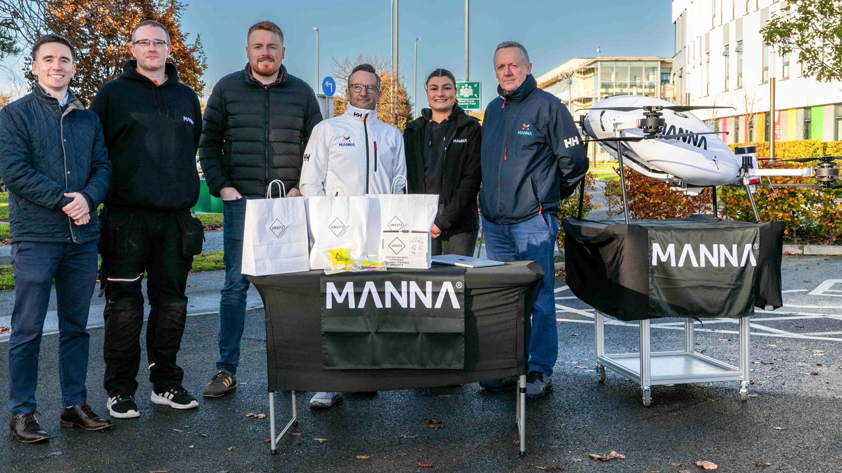 Manna delivery drone on the ground at its Dublin operations base.