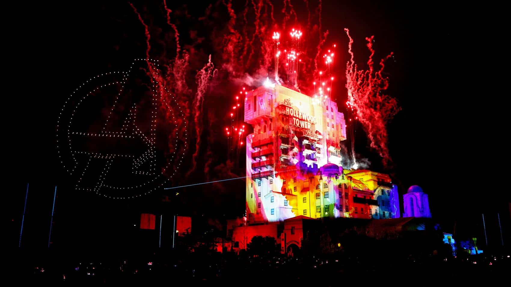 An indoor drone effect from the Marvel stage show at Walt Disney Studios Park.