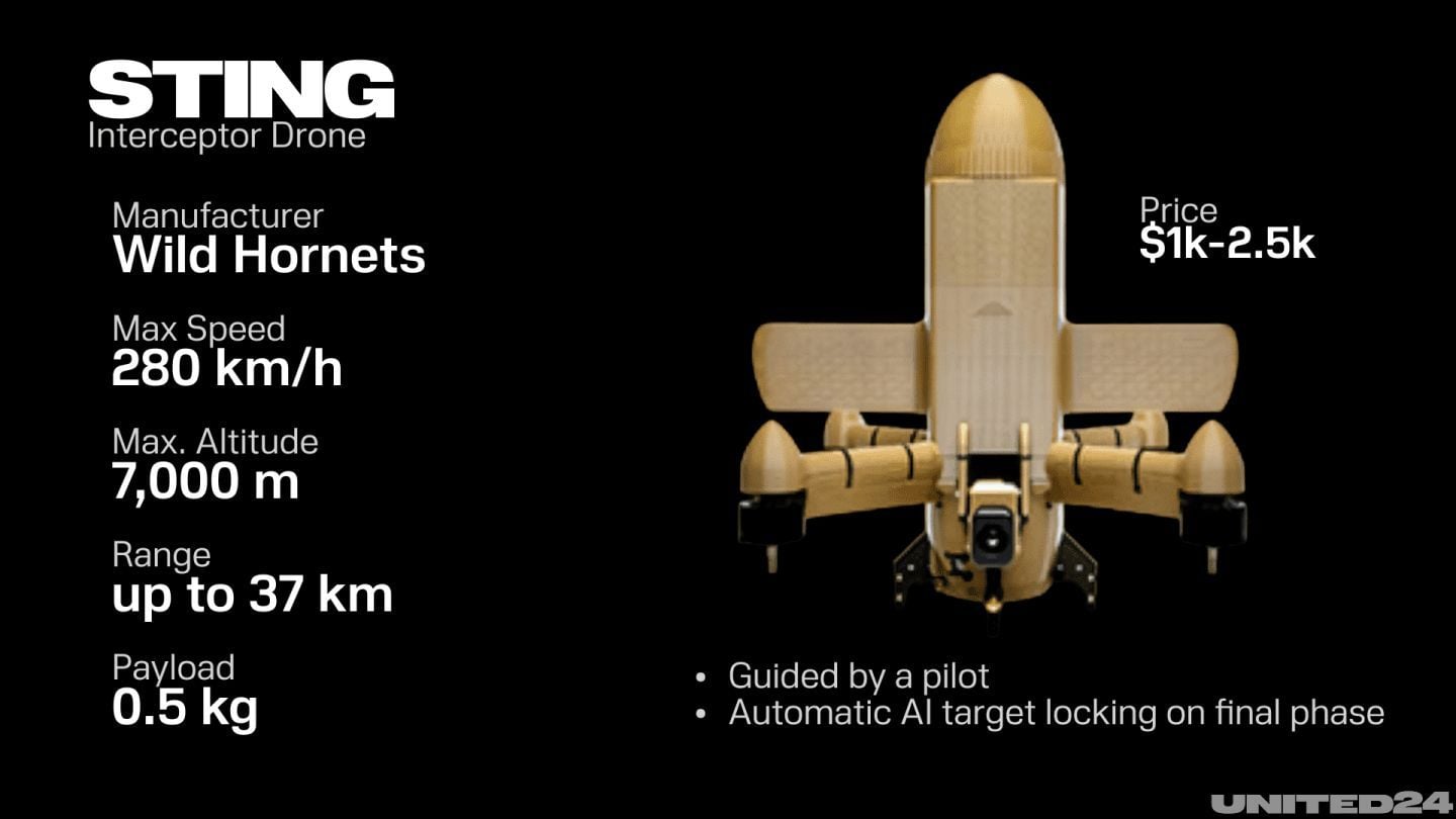 Spec card for the Wild Hornets STING interceptor with its tan bullet-shaped body.