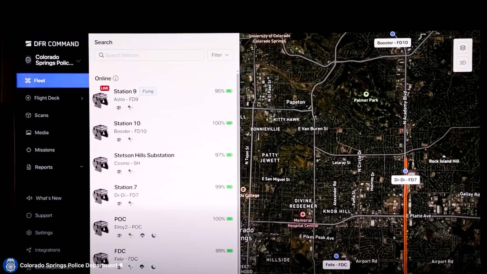 The aerial view relayed to the Real-Time Crime Center while officers held containment.