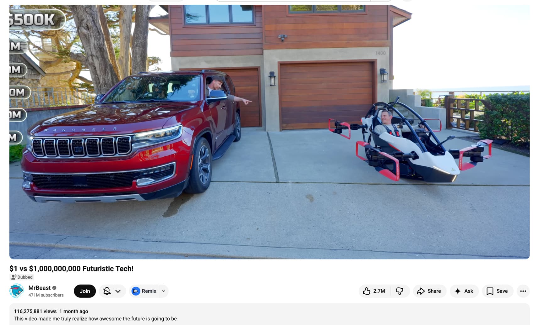 MrBeast's futuristic technology episode, where the flight passed 115 million views.