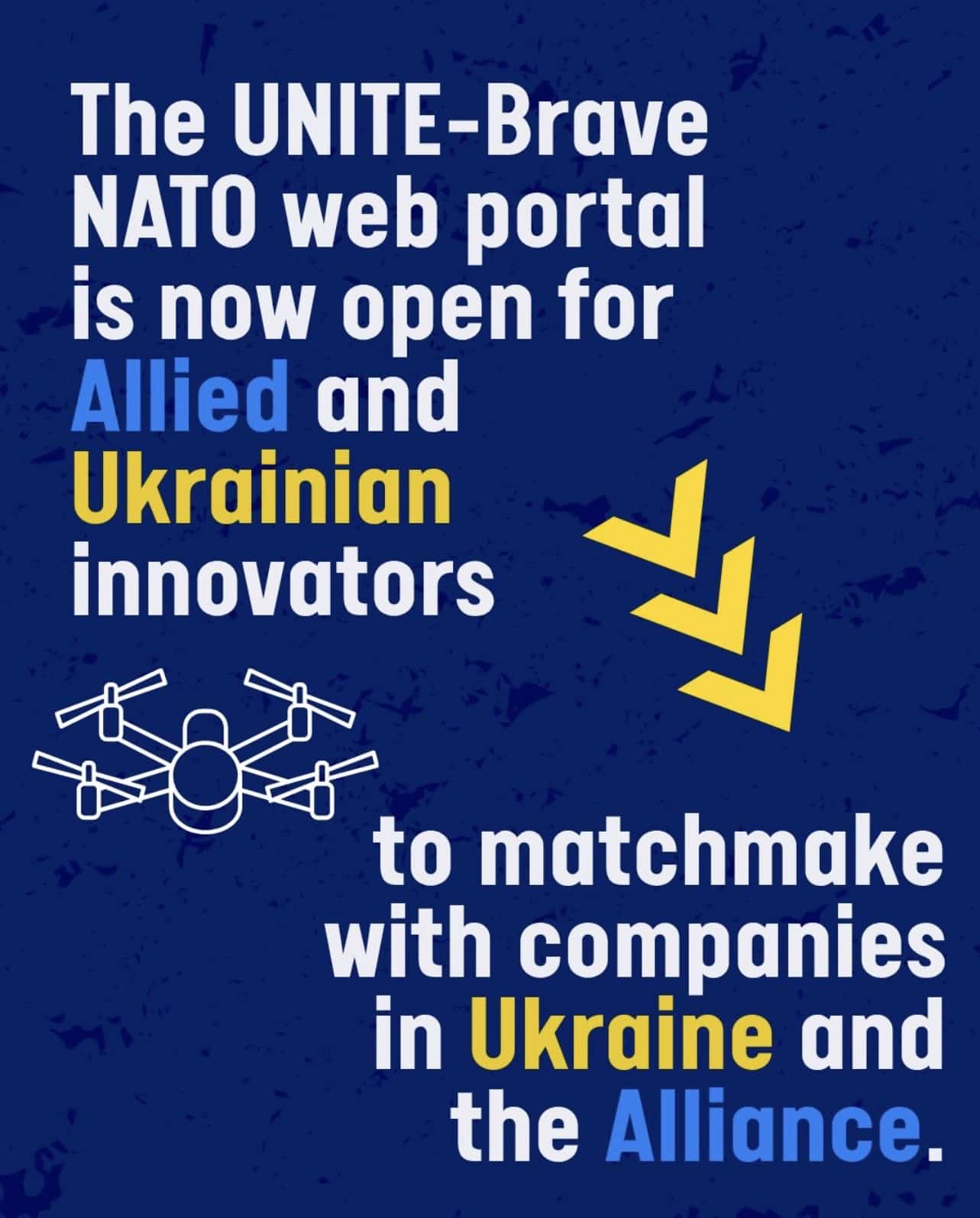 A dark blue graphic announcing the portal matchmaking Allied and Ukrainian innovators.