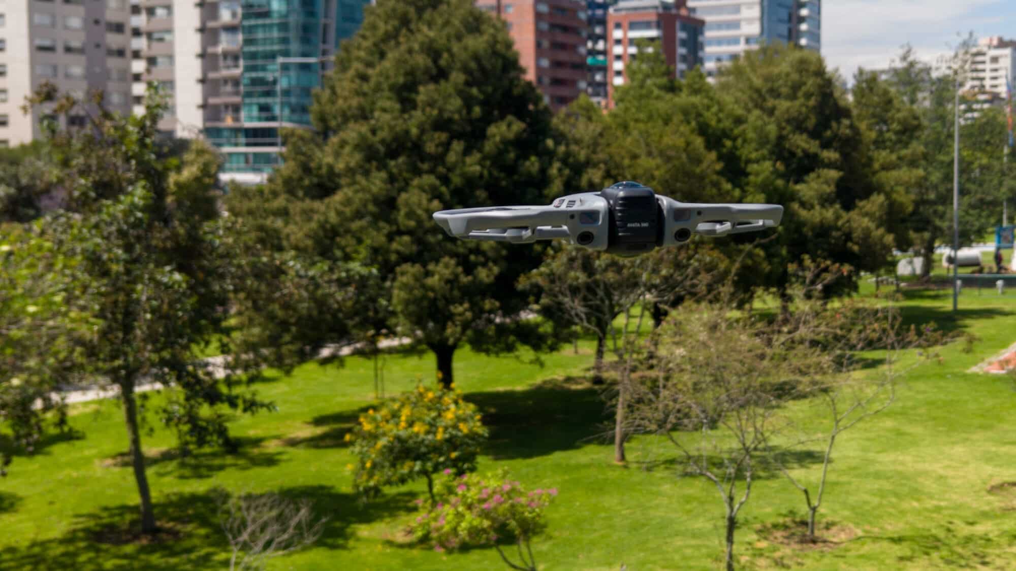 DJI Avata 360 drone flying over Quito, Ecuador