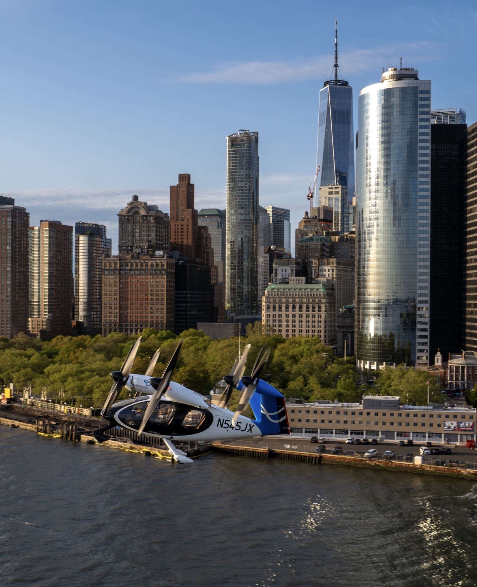 A Joby air taxi lifting off from John F. Kennedy International Airport.