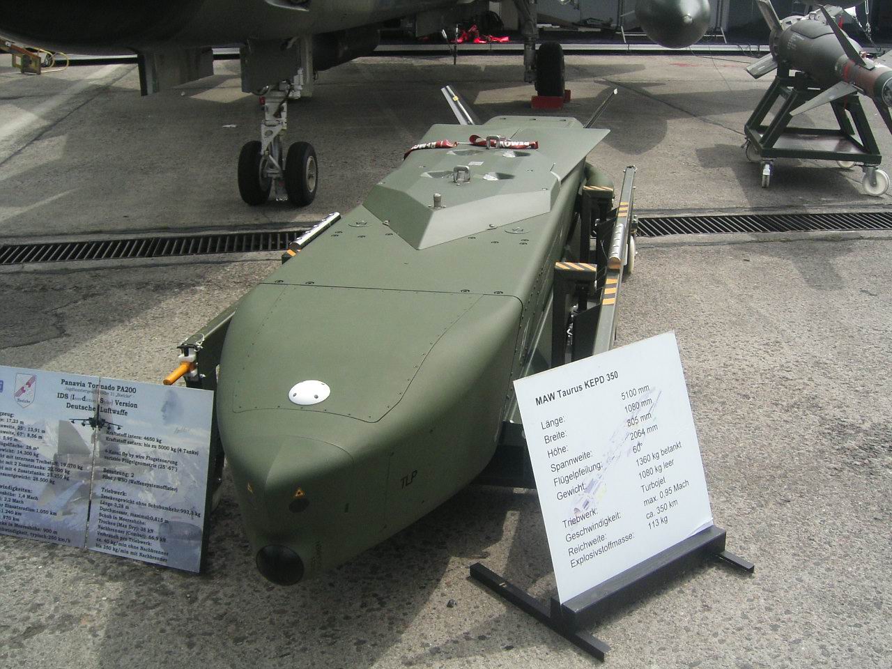 Taurus KEPD 350 standoff cruise missile on display at the ILA Berlin air show.