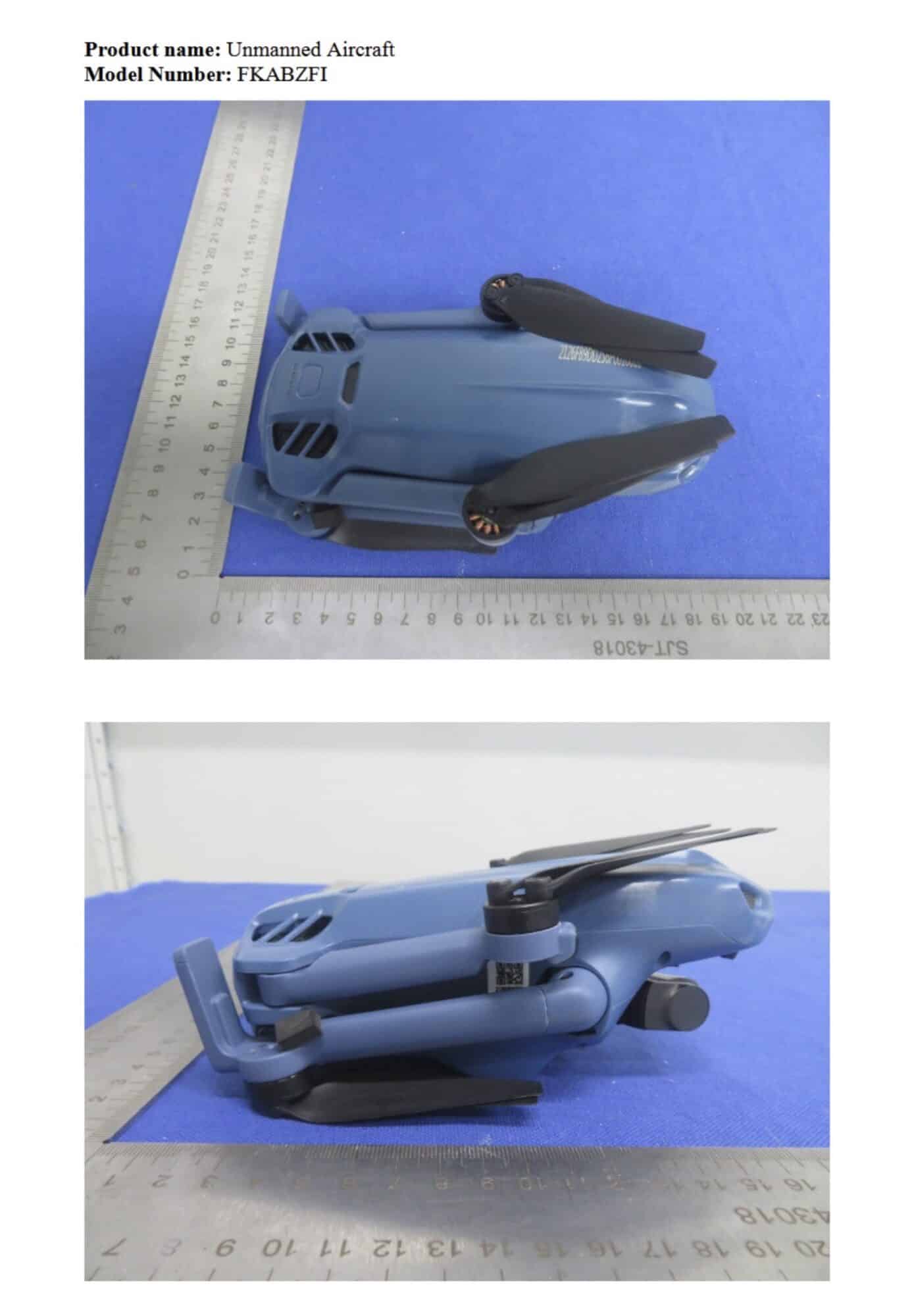 FCC page showing folded aircraft FKABZFI photographed from two angles on rulers.
