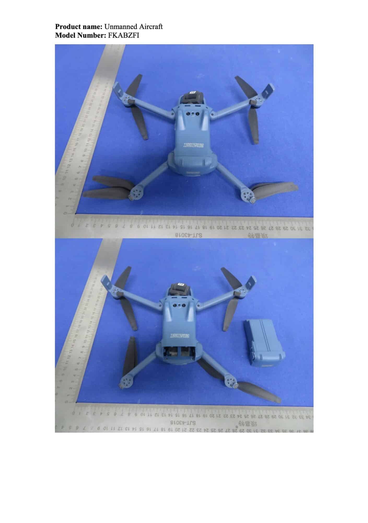 Filing page with the aircraft unfolded and its battery pack set alongside.