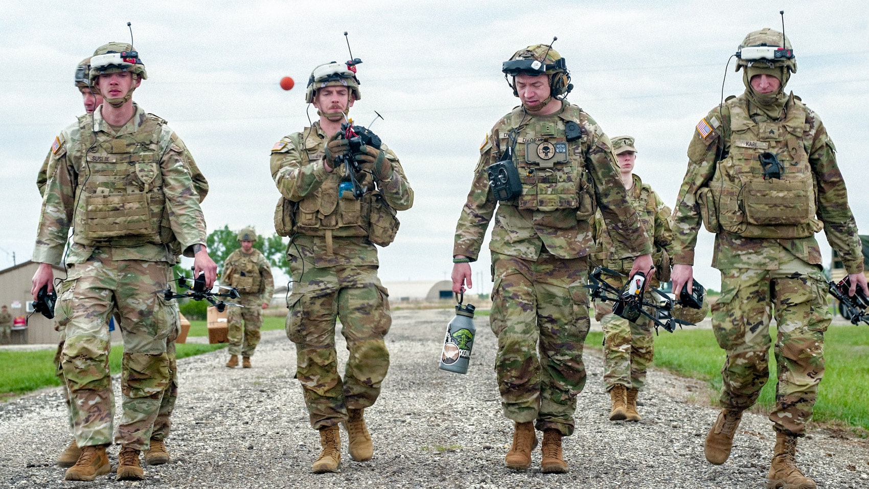 Big Red One soldier holding the controls during a Diehard test flight.