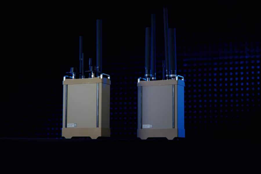 The BlueHalo Titan man-portable counter-drone system used to jam enemy aerial reconnaissance.