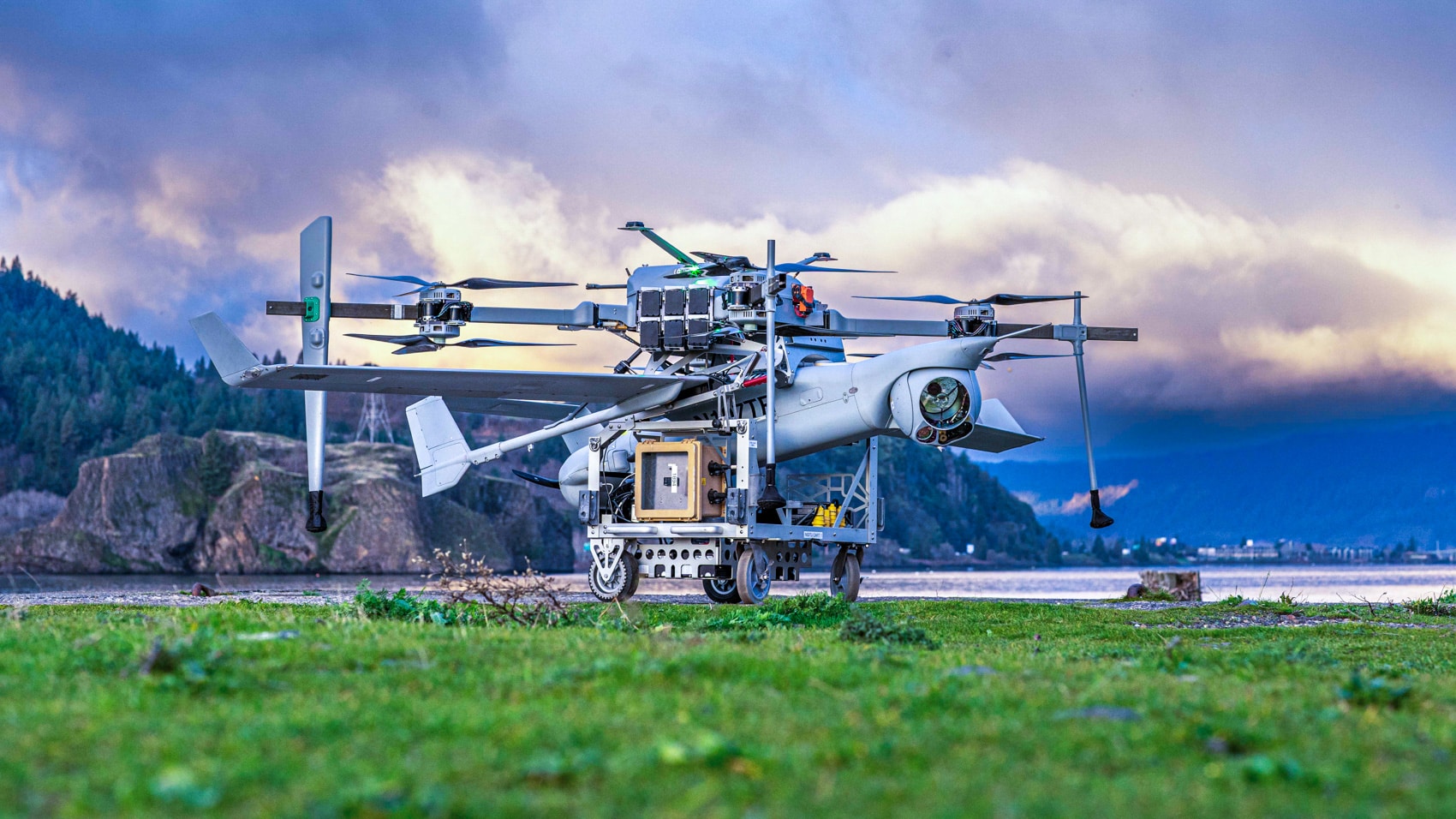 The Integrator lifted by the FLARES vertical takeoff and landing kit.