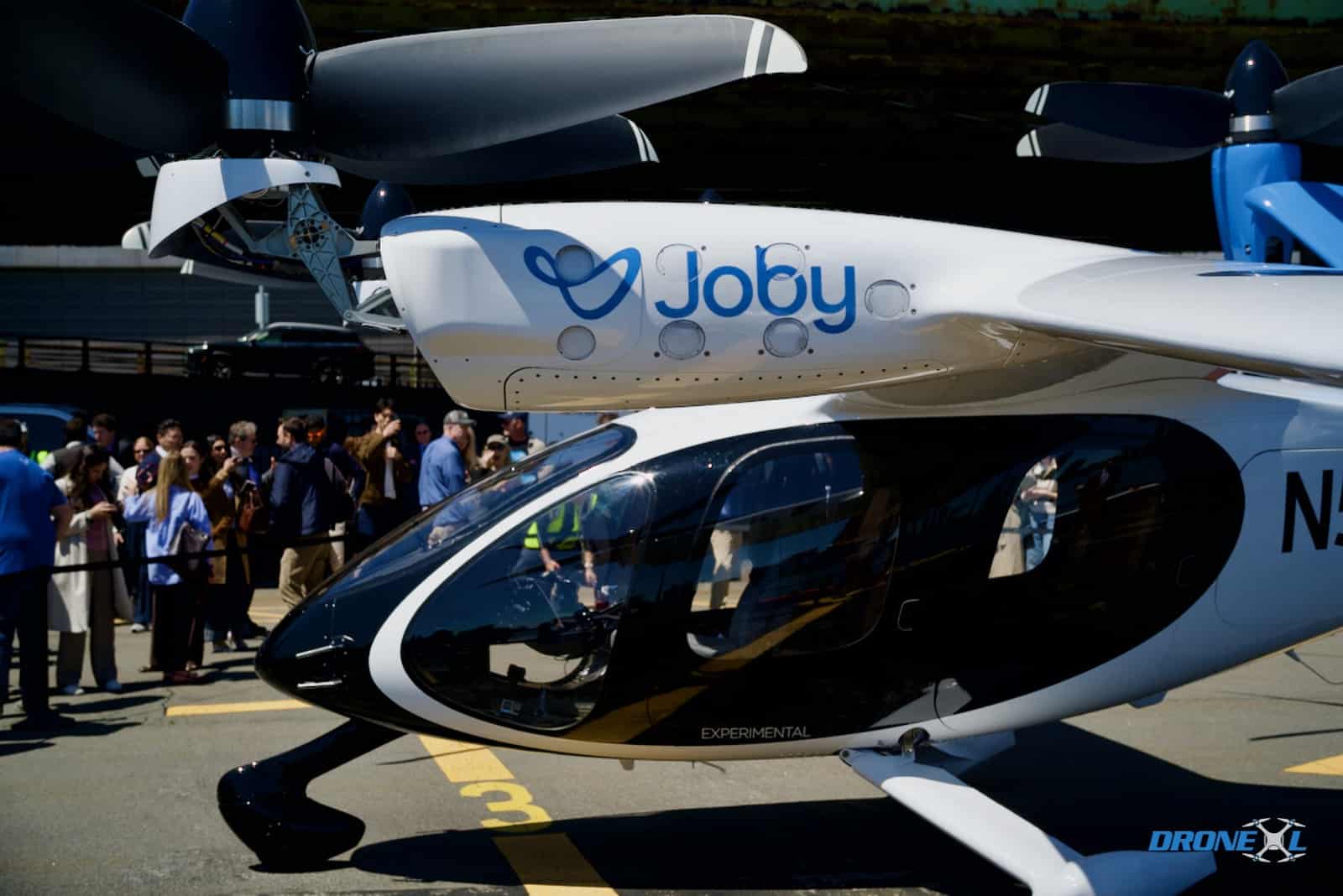 The Joby S4 lifting off from the East River helipad during the week-long NYC campaign.