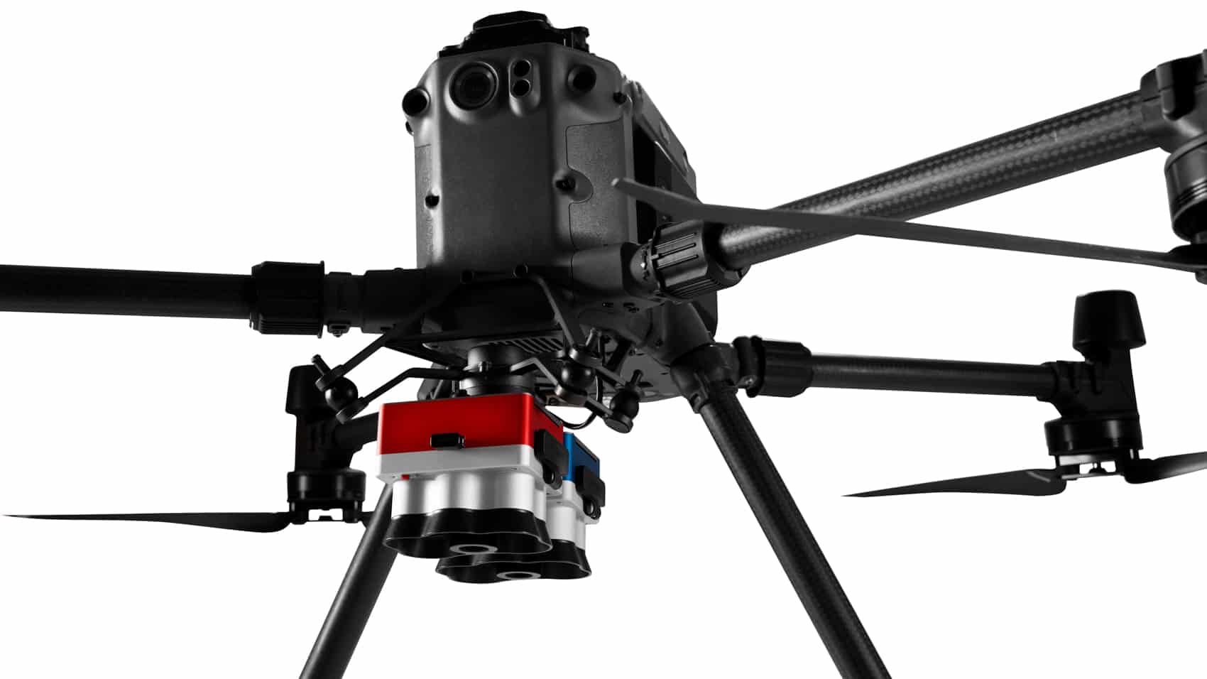 A MicaSense RedEdge-P dual multispectral payload mounted under a DJI Matrice airframe.