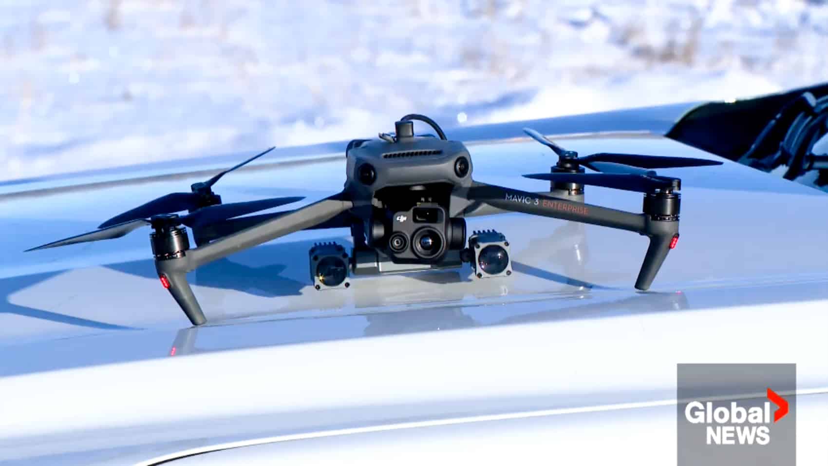 The Corman Park Police Mavic 3T fitted with dual DJI spotlights on its side rails.