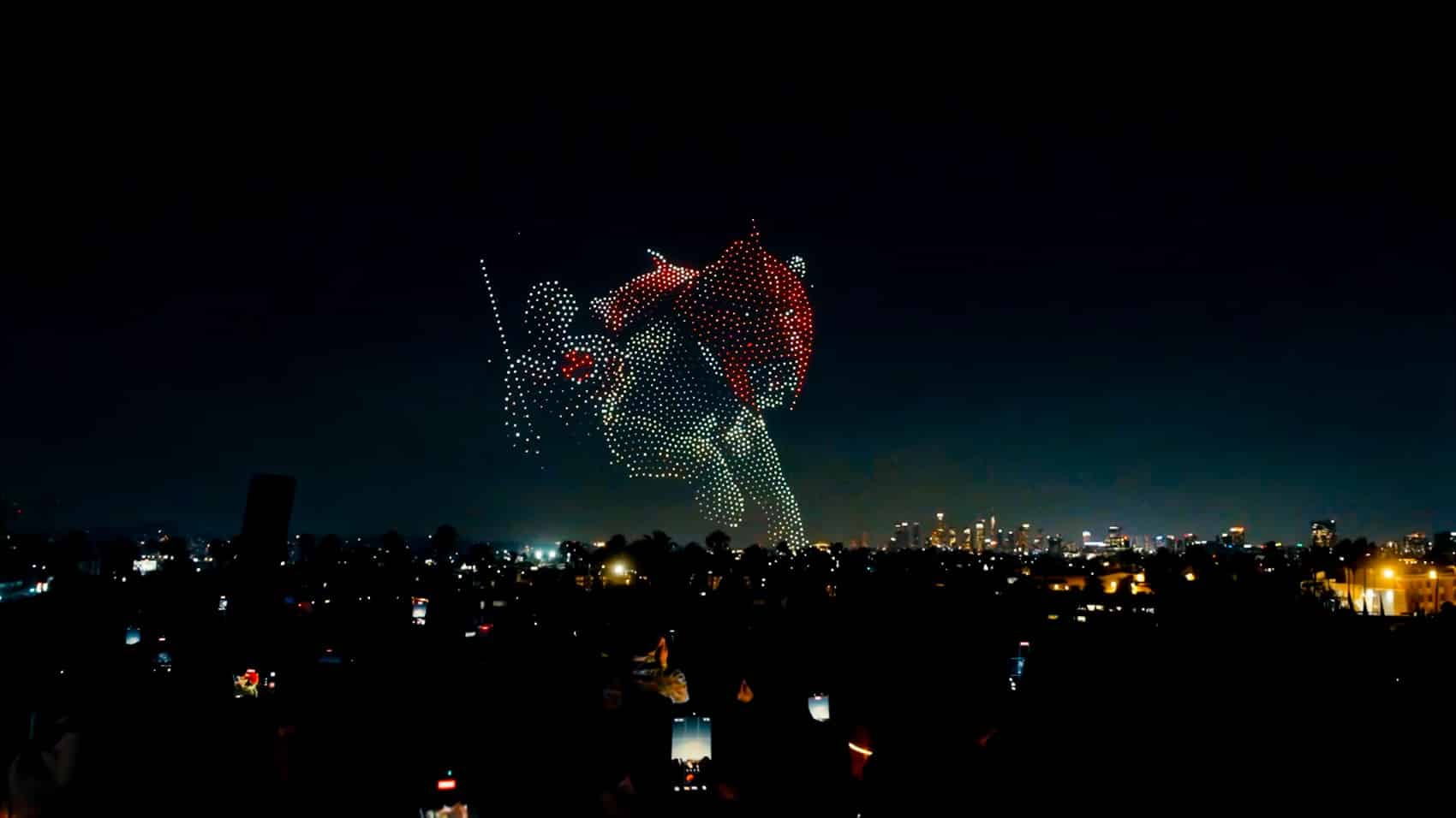 Nighttime spectacle staged to promote the June 2026 Masters of the Universe release.