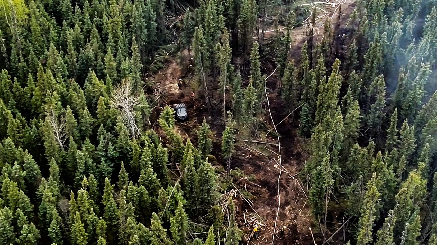 Scorched ground after crews reached full containment at 14.8 acres.