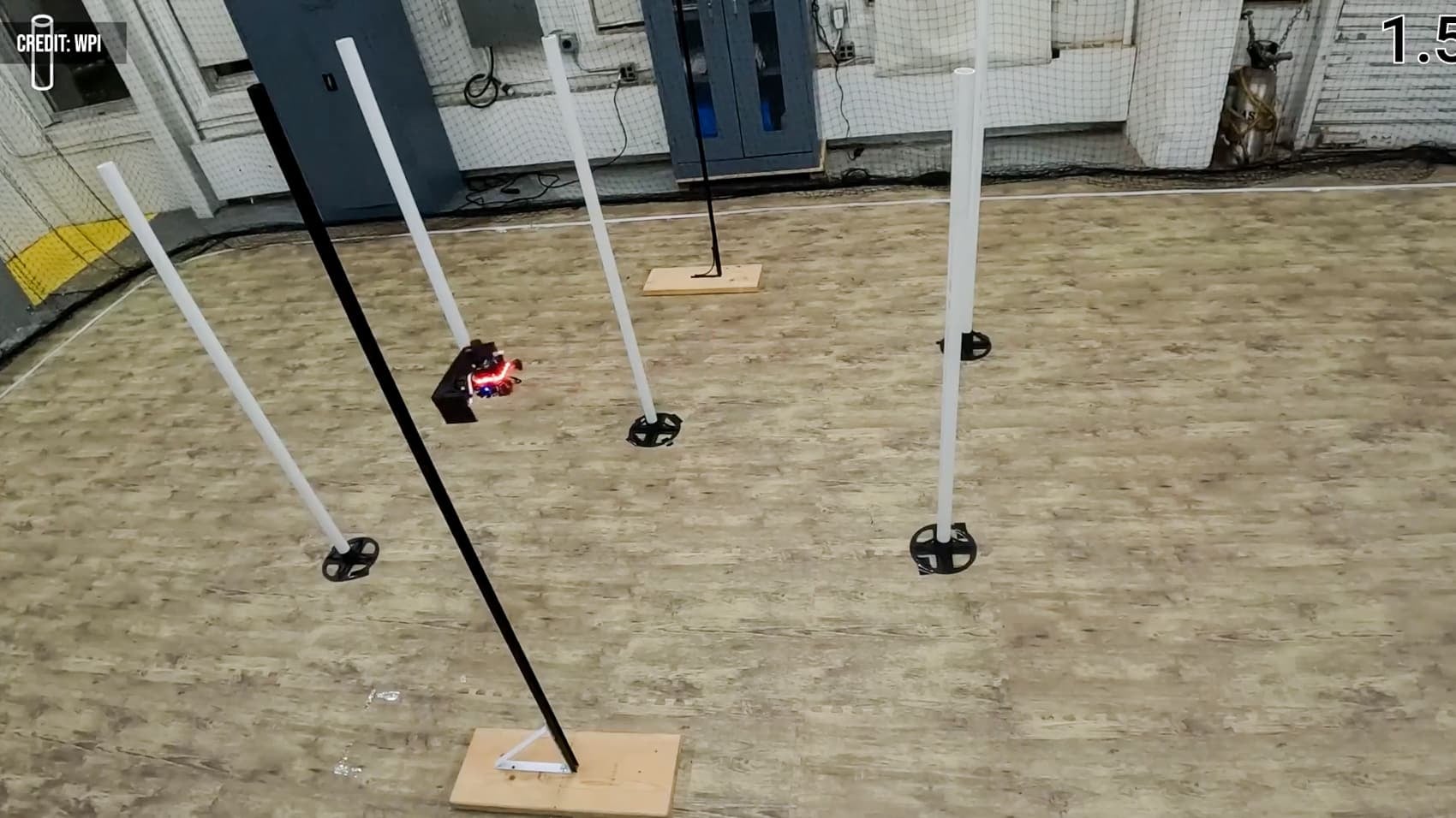 The drone during one of 180 obstacle-avoidance trials run by the WPI team.