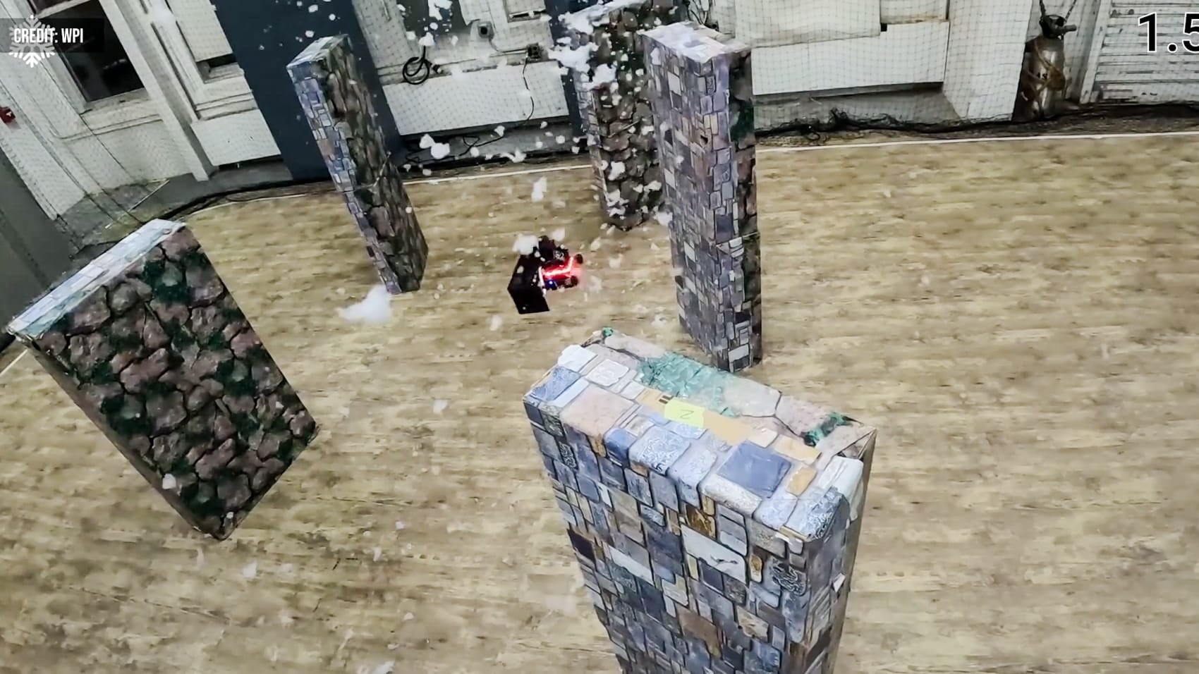 The bat-inspired quadrotor under test in conditions where cameras and lidar go blind.