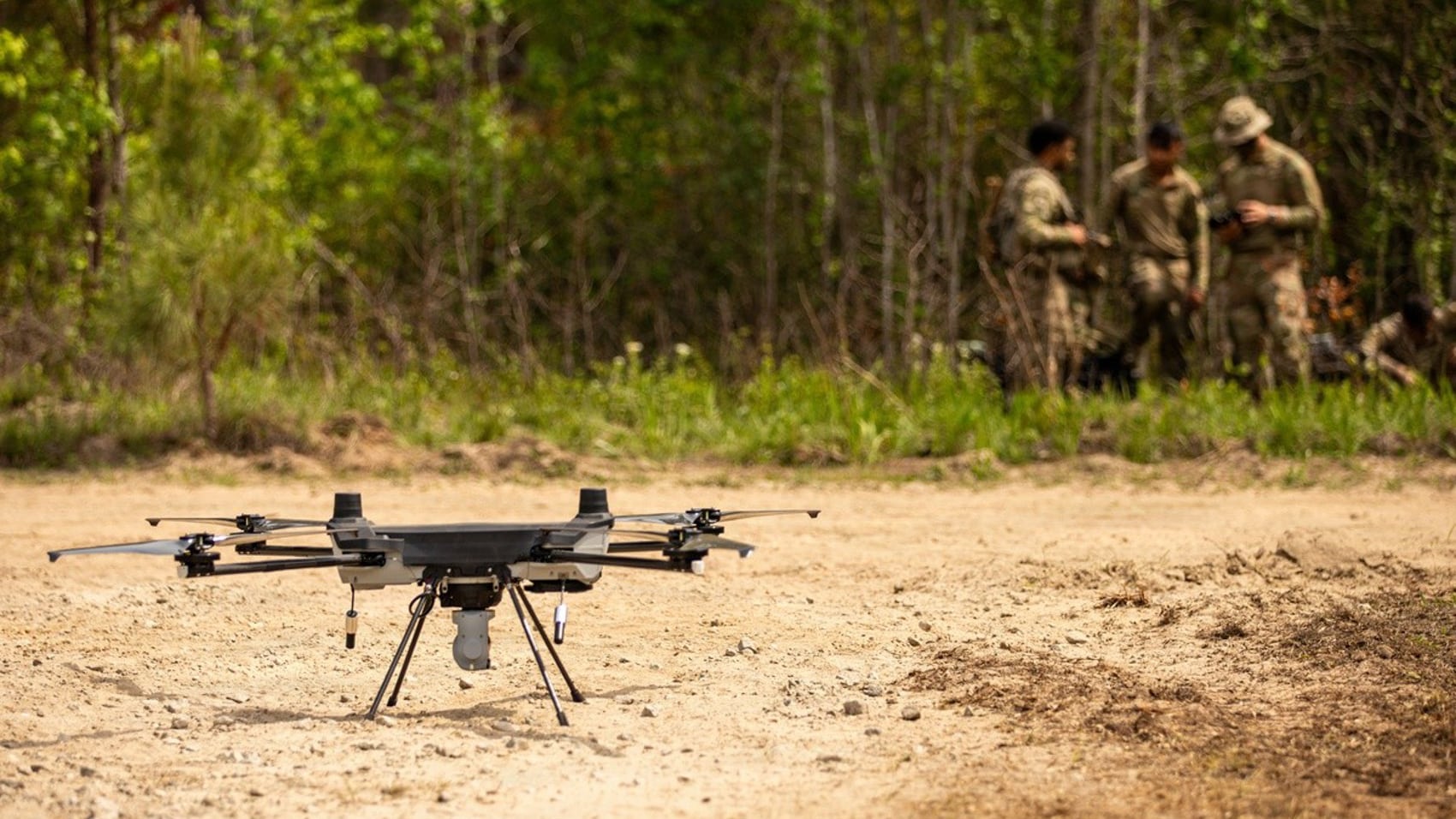 Cavalry scouts of 5th Squadron, 7th Cavalry launch a C100 quadcopter on a reconnaissance lane.